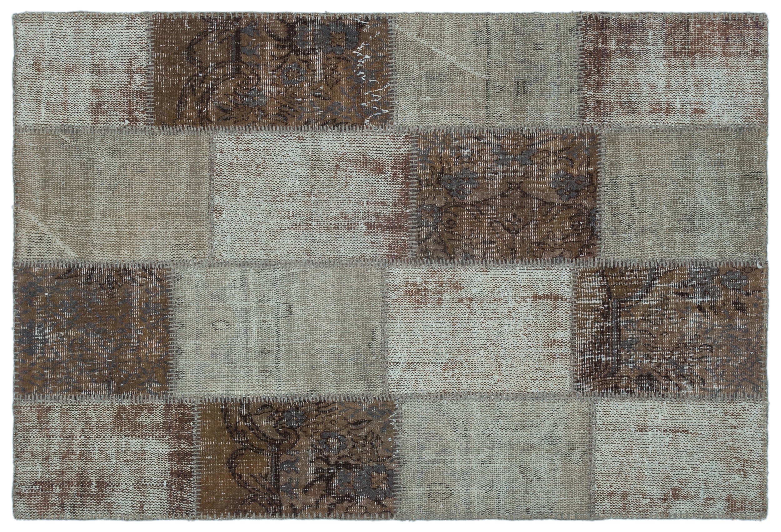 Brown Over Dyed Patchwork Unique Rug 3'11'' x 5'11'' ft 120 x 180 cm