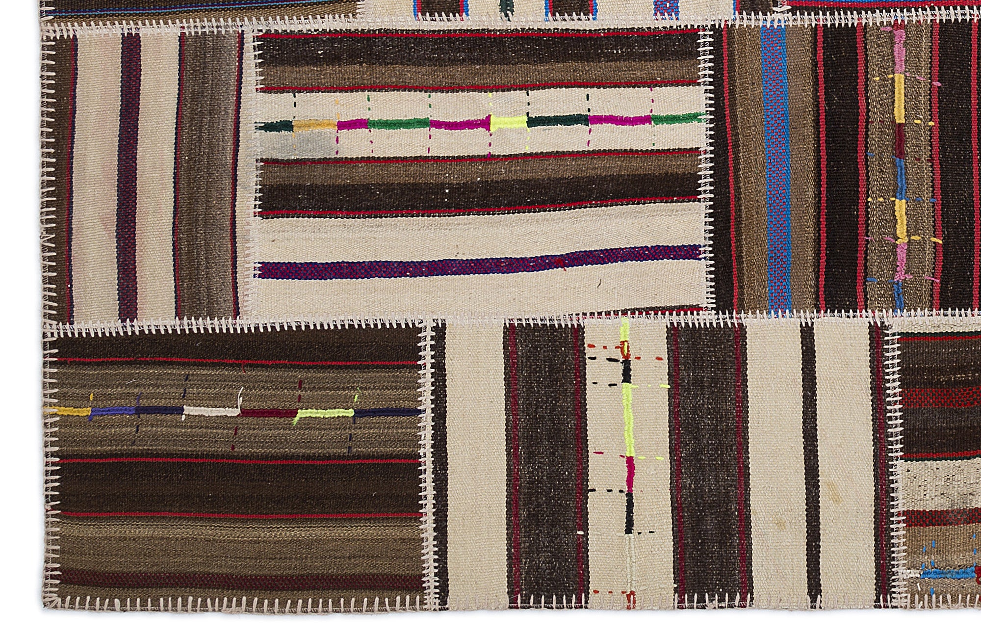 Striped Over Dyed Kilim Patchwork Unique Rug 5'3'' x 7'7'' ft 160 x 230 cm