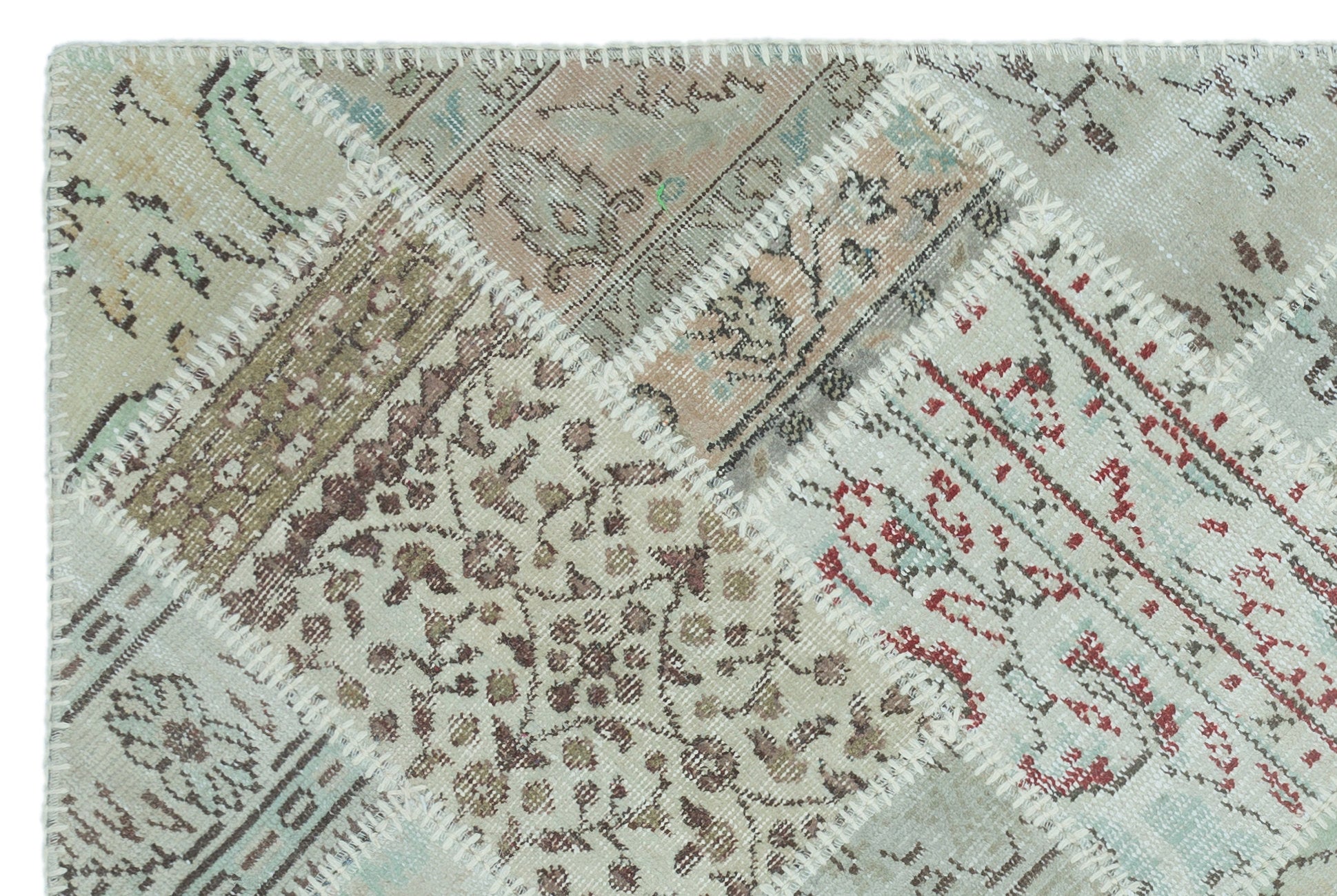 Beige Over Dyed Patchwork Unique Rug 3'11'' x 5'11'' ft 120 x 180 cm