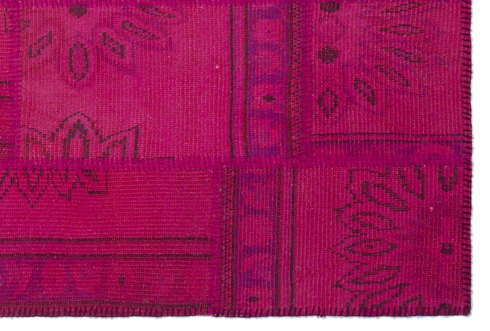 Fuchsia Over Dyed Patchwork Unique Rug 3'11'' x 5'11'' ft 120 x 180 cm