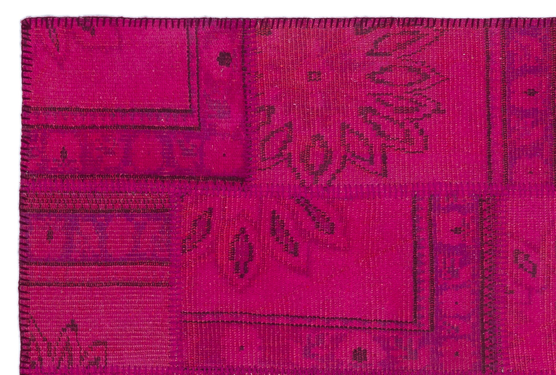 Fuchsia Over Dyed Patchwork Unique Rug 3'11'' x 5'11'' ft 120 x 180 cm