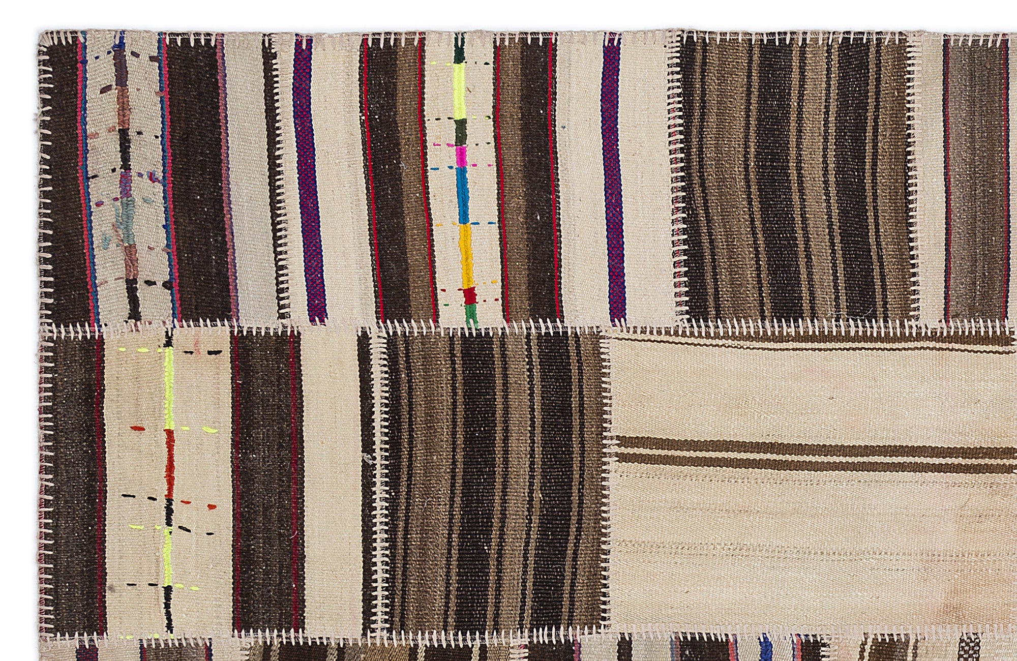 Striped Over Dyed Kilim Patchwork Unique Rug 5'3'' x 7'7'' ft 160 x 230 cm