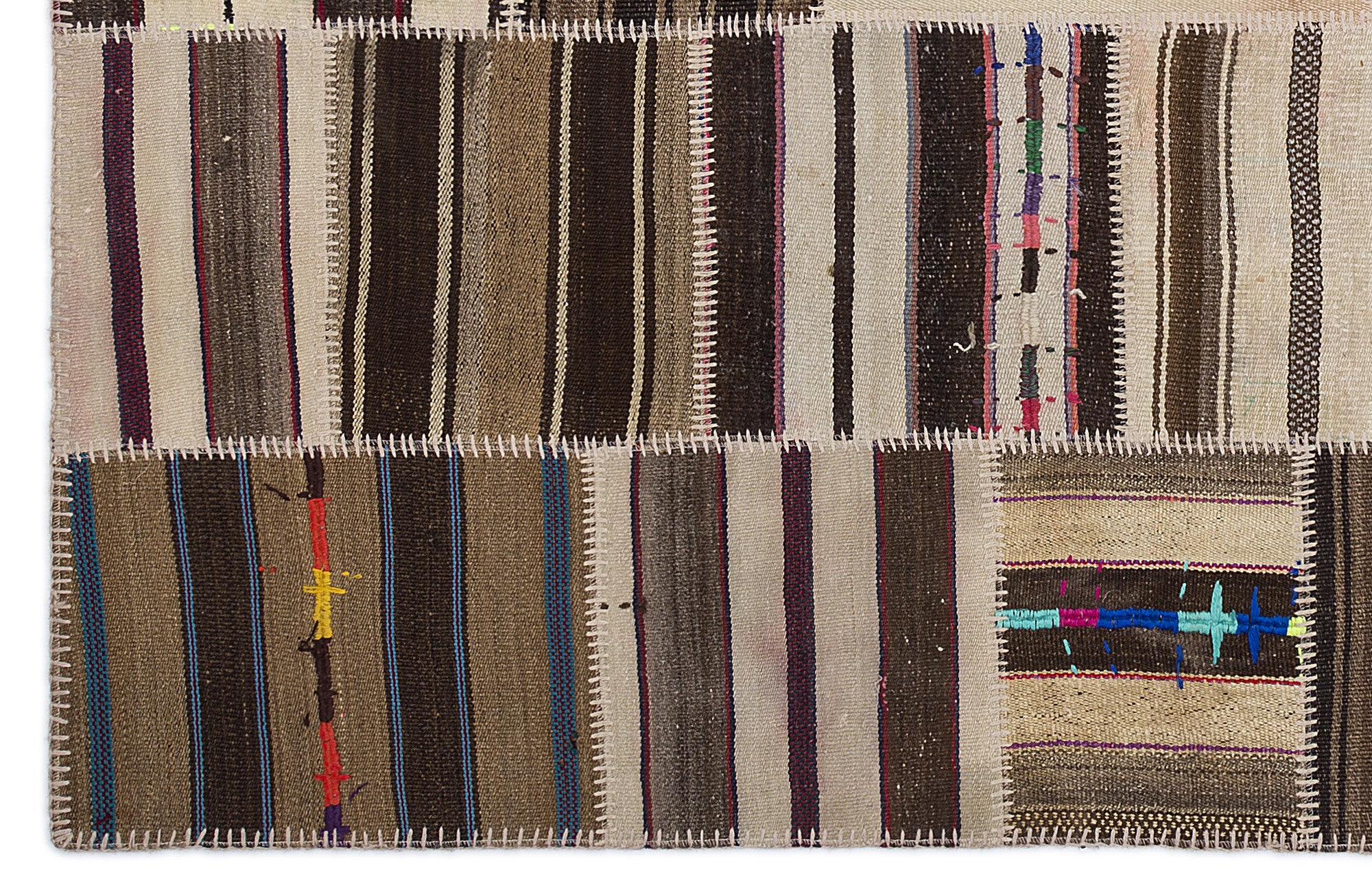 Striped Over Dyed Kilim Patchwork Unique Rug 5'3'' x 7'7'' ft 160 x 230 cm
