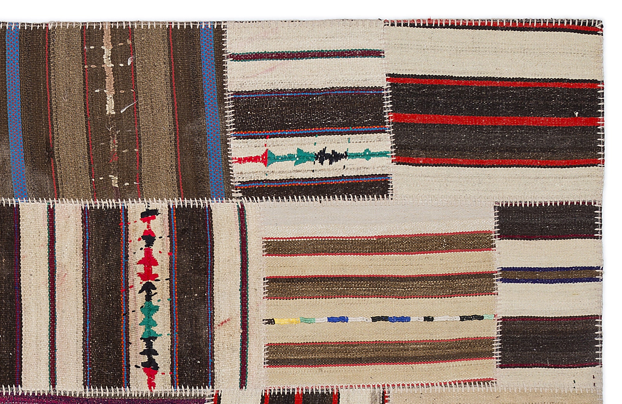 Striped Over Dyed Kilim Patchwork Unique Rug 5'3'' x 7'7'' ft 160 x 230 cm