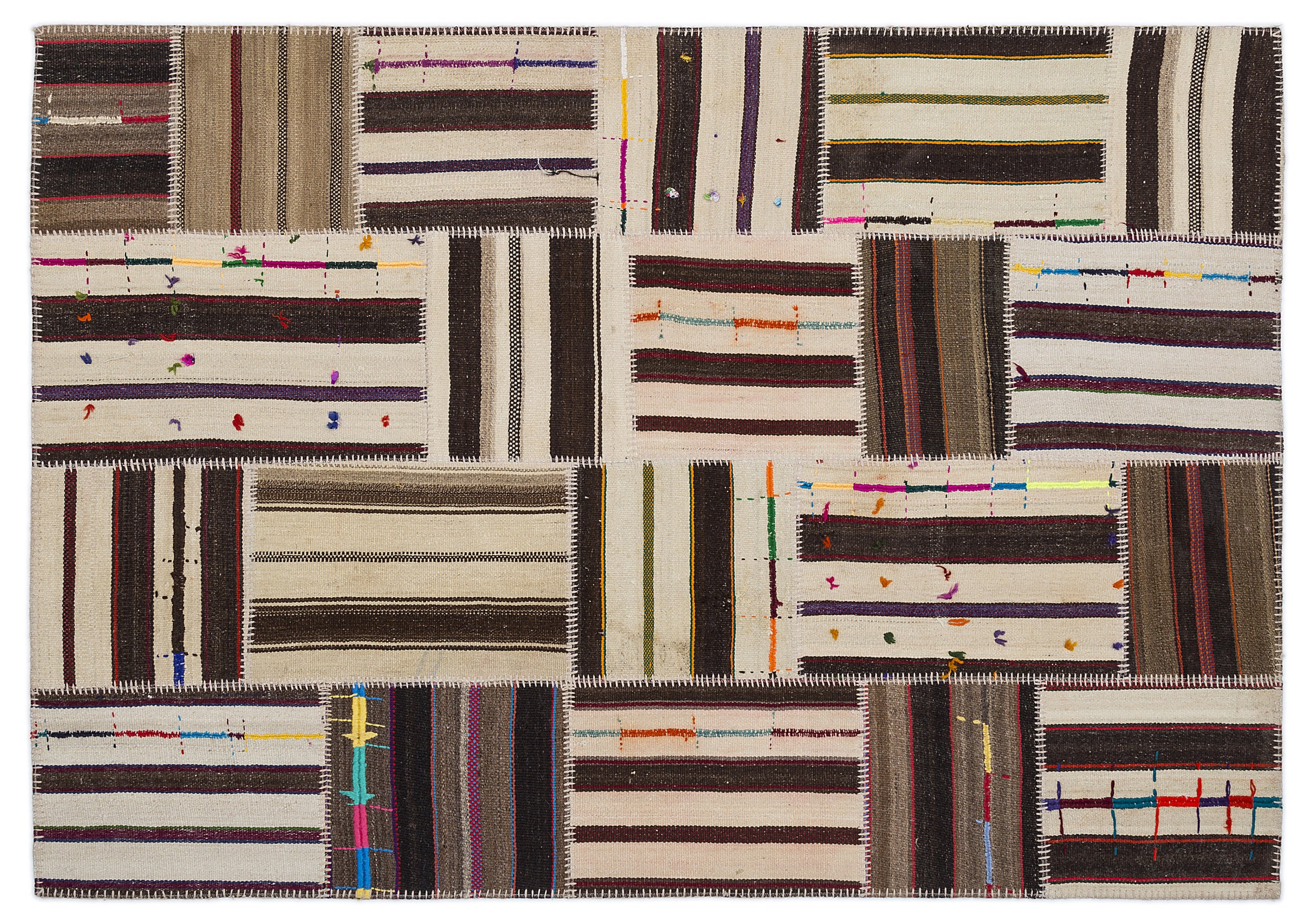 Striped Over Dyed Kilim Patchwork Unique Rug 5'3'' x 7'7'' ft 160 x 230 cm