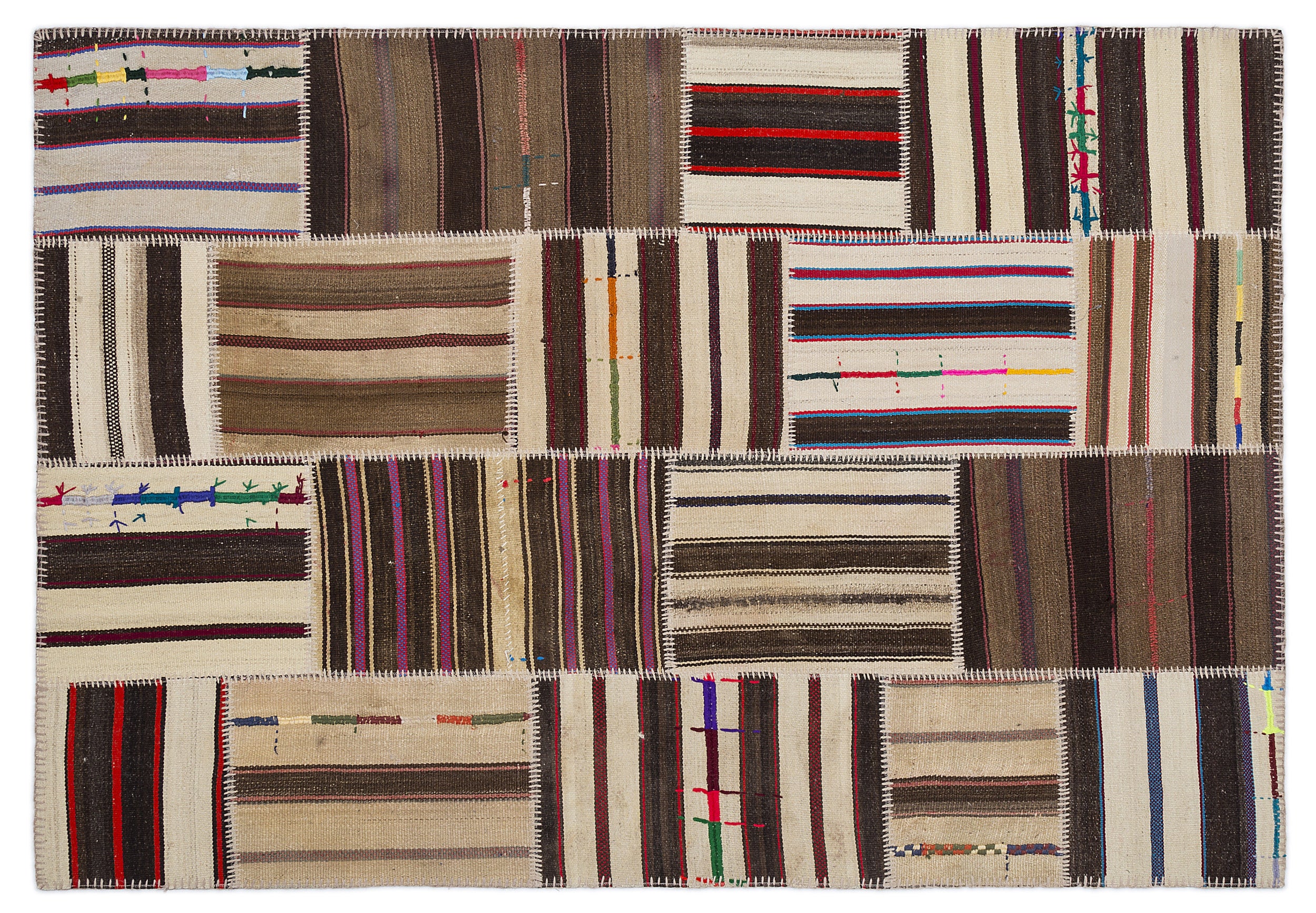 Striped Over Dyed Kilim Patchwork Unique Rug 5'3'' x 7'7'' ft 160 x 230 cm
