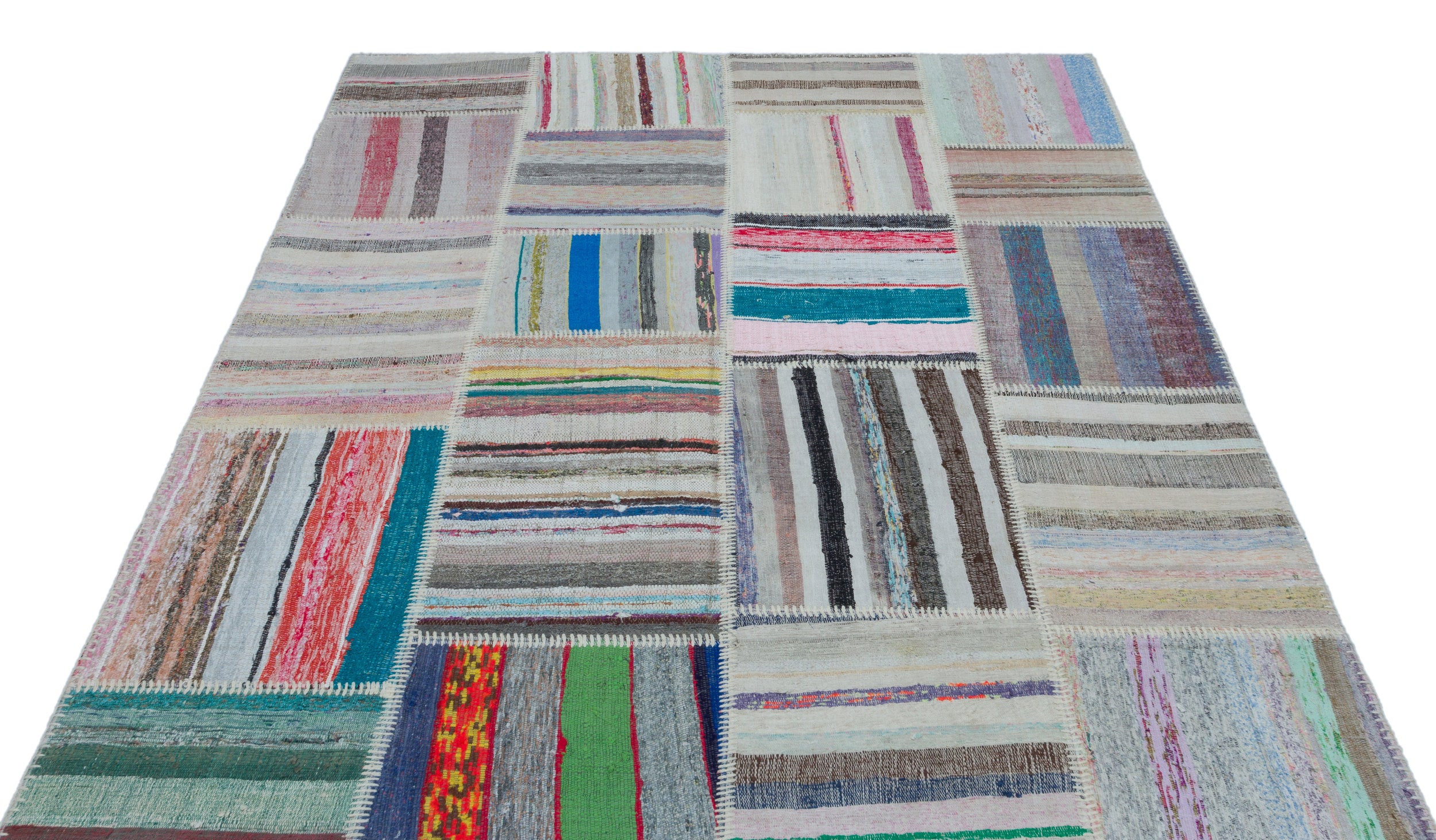 Striped Over Dyed Kilim Patchwork Unique Rug 5'3'' x 7'3'' ft 160 x 220 cm