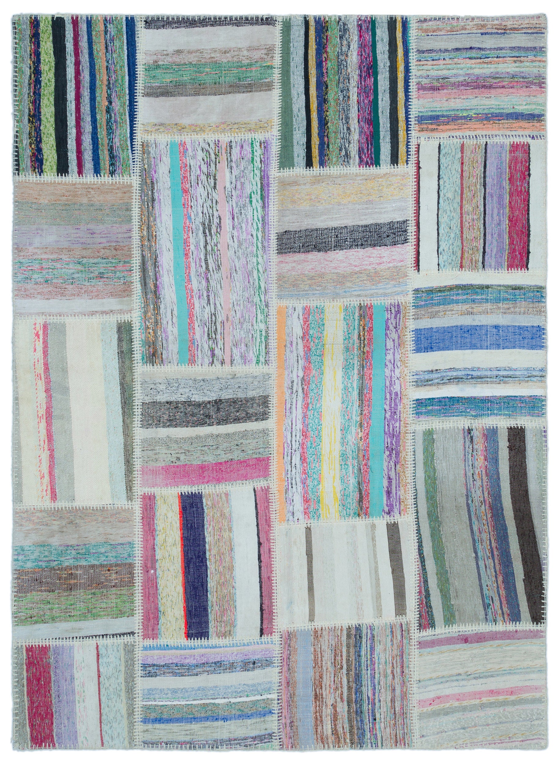 Striped Over Dyed Kilim Patchwork Unique Rug 5'3'' x 7'3'' ft 160 x 220 cm