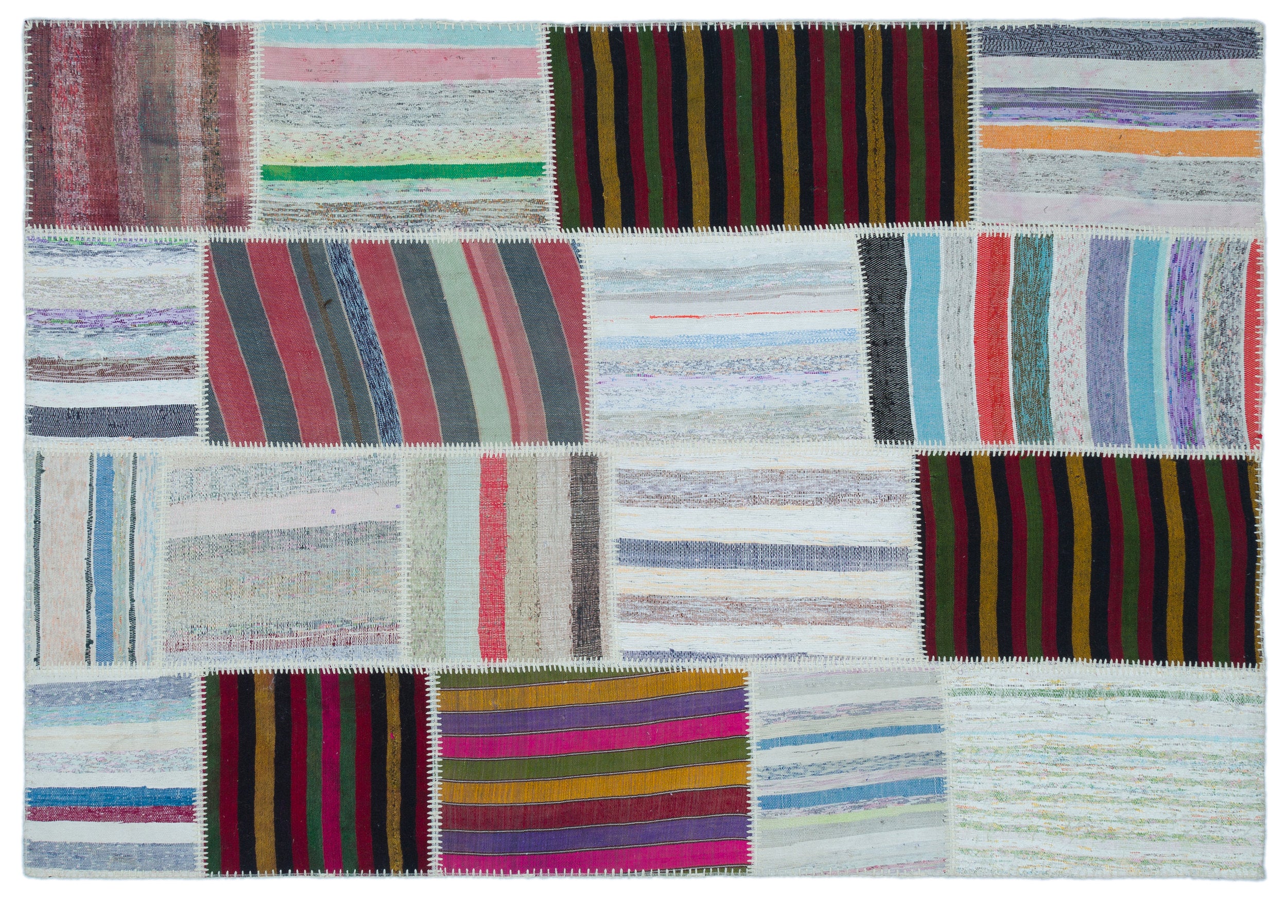 Striped Over Dyed Kilim Patchwork Unique Rug 5'3'' x 7'7'' ft 160 x 230 cm
