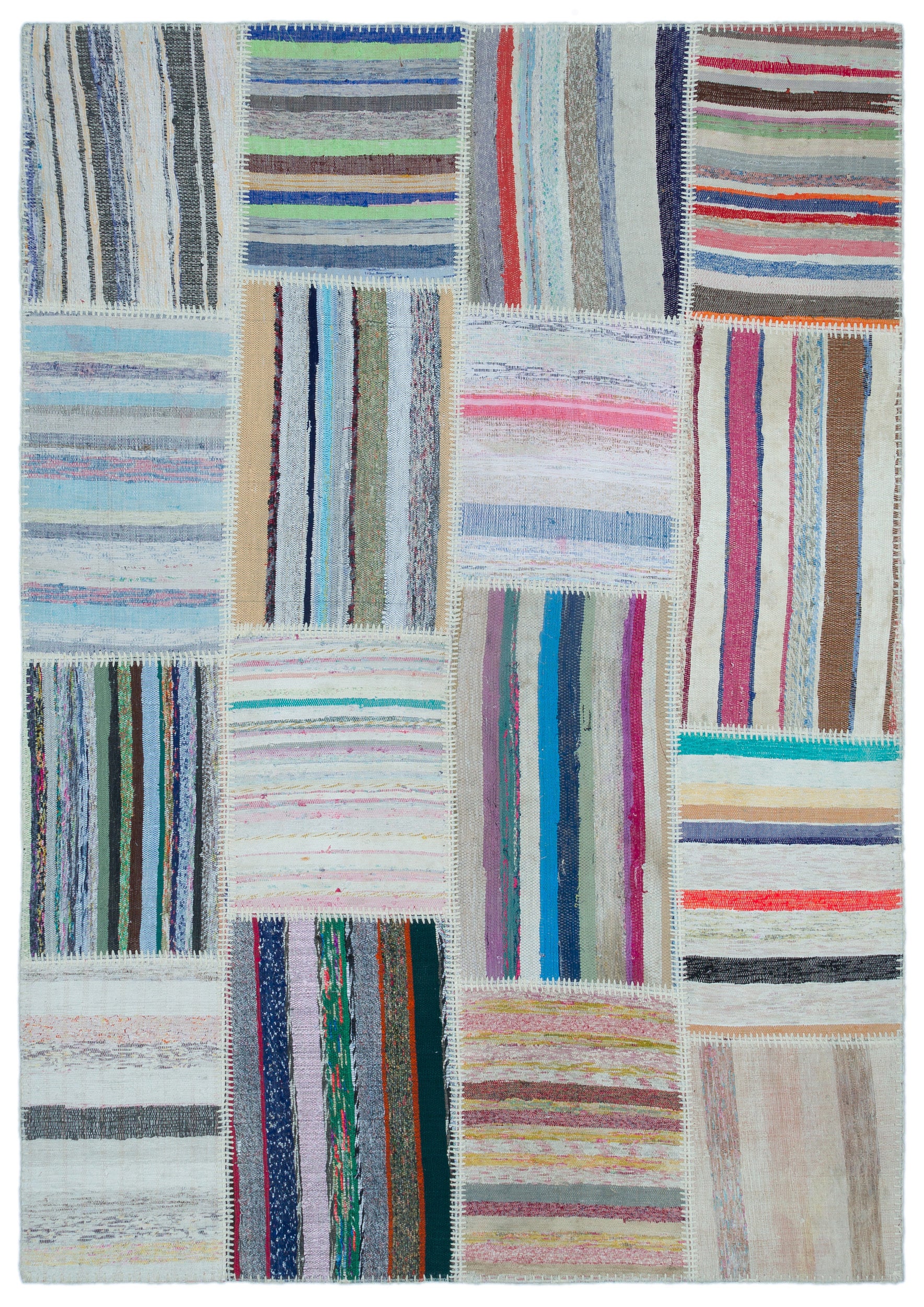 Striped Over Dyed Kilim Patchwork Unique Rug 5'3'' x 7'5'' ft 160 x 226 cm