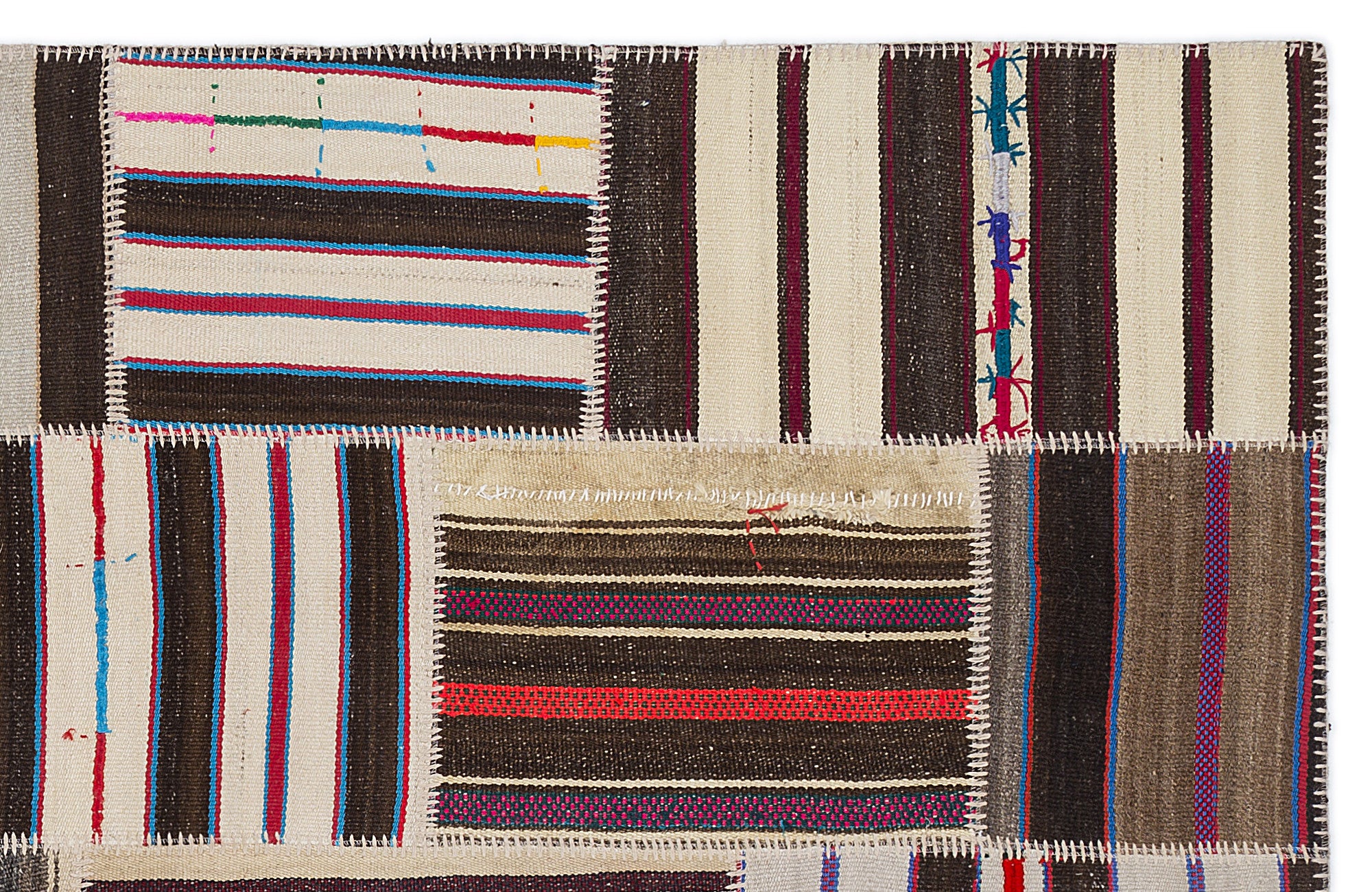Striped Over Dyed Kilim Patchwork Unique Rug 5'3'' x 7'7'' ft 160 x 230 cm