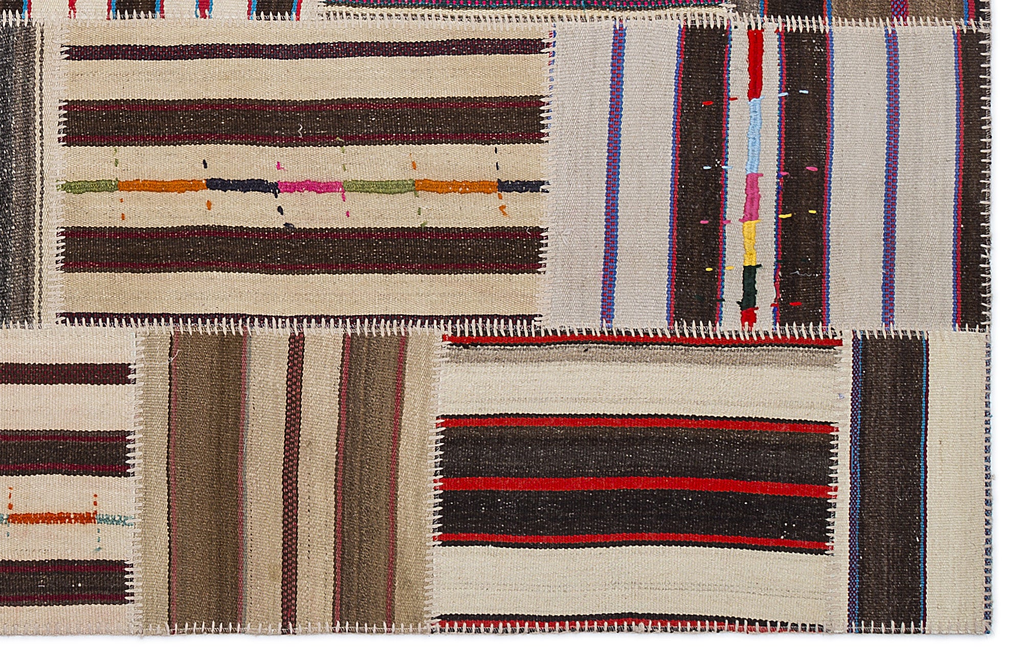 Striped Over Dyed Kilim Patchwork Unique Rug 5'3'' x 7'7'' ft 160 x 230 cm