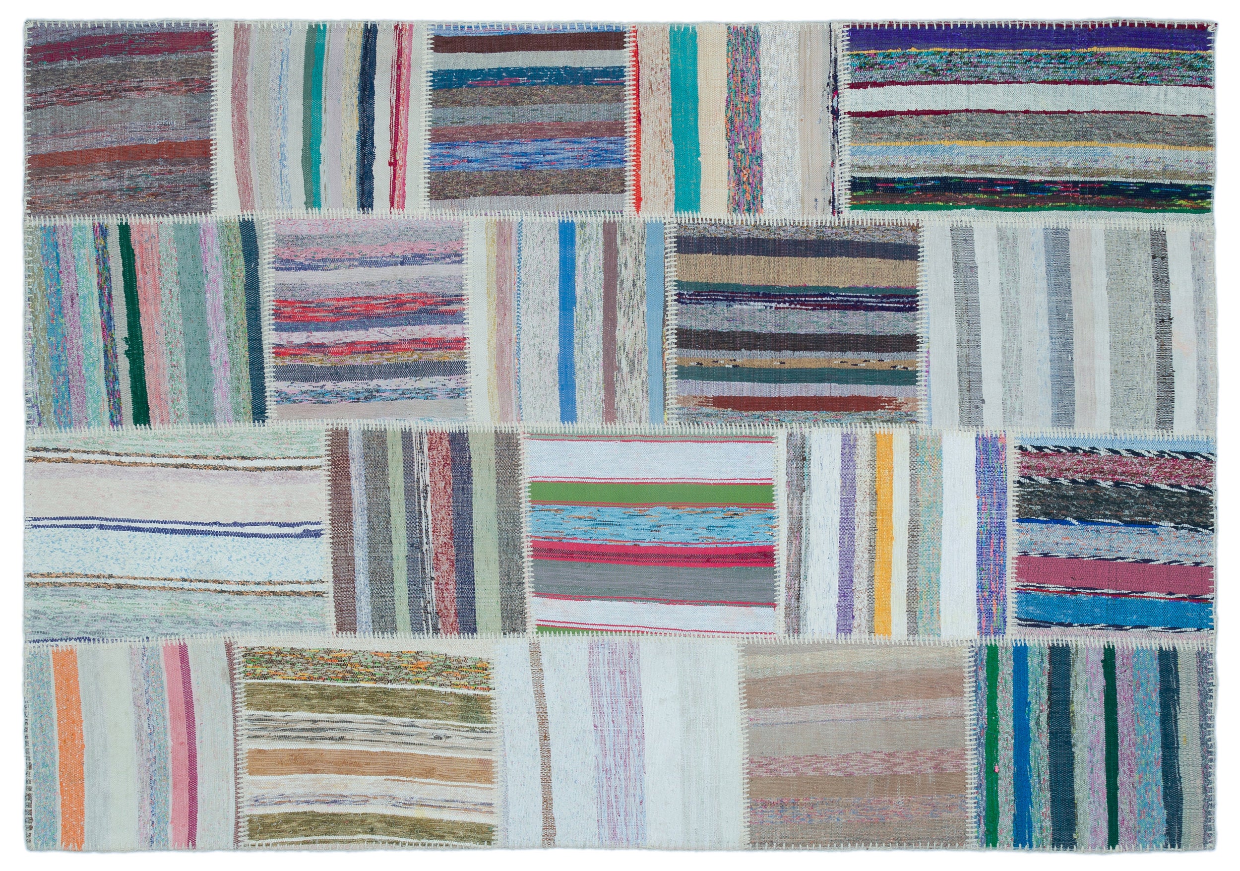 Striped Over Dyed Kilim Patchwork Unique Rug 5'3'' x 7'7'' ft 160 x 230 cm