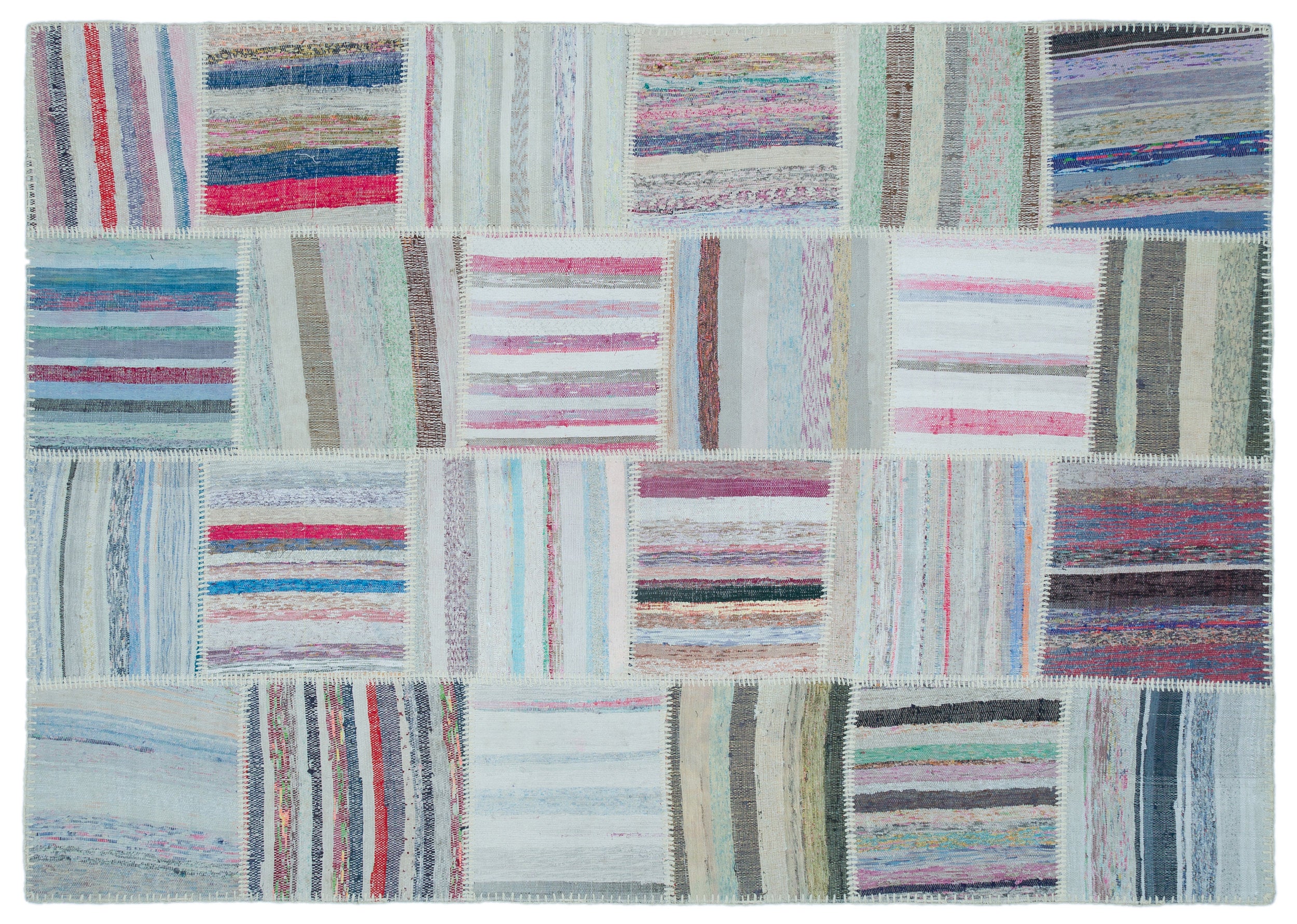 Striped Over Dyed Kilim Patchwork Unique Rug 5'3'' x 7'5'' ft 160 x 225 cm