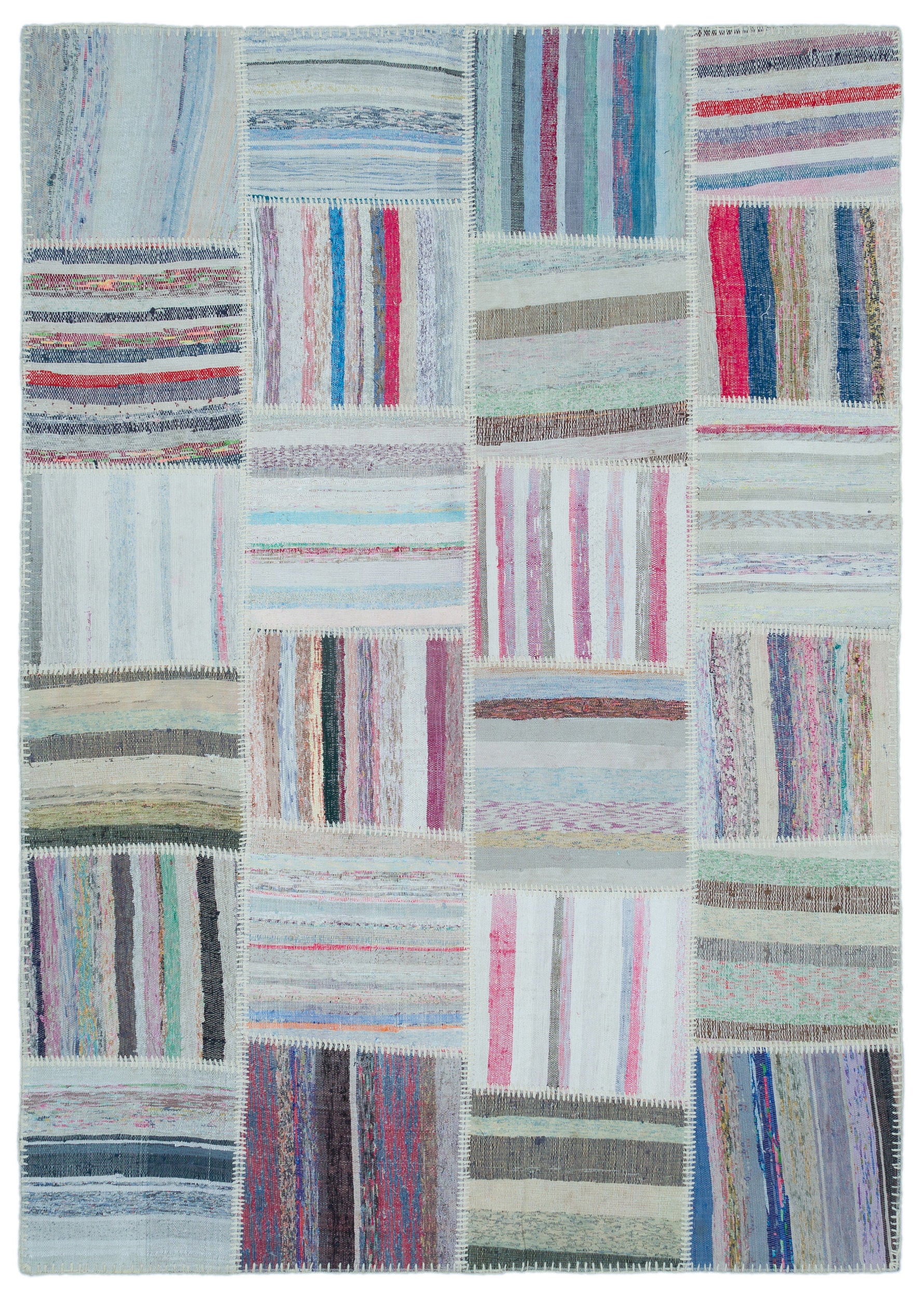 Striped Over Dyed Kilim Patchwork Unique Rug 5'3'' x 7'5'' ft 160 x 225 cm