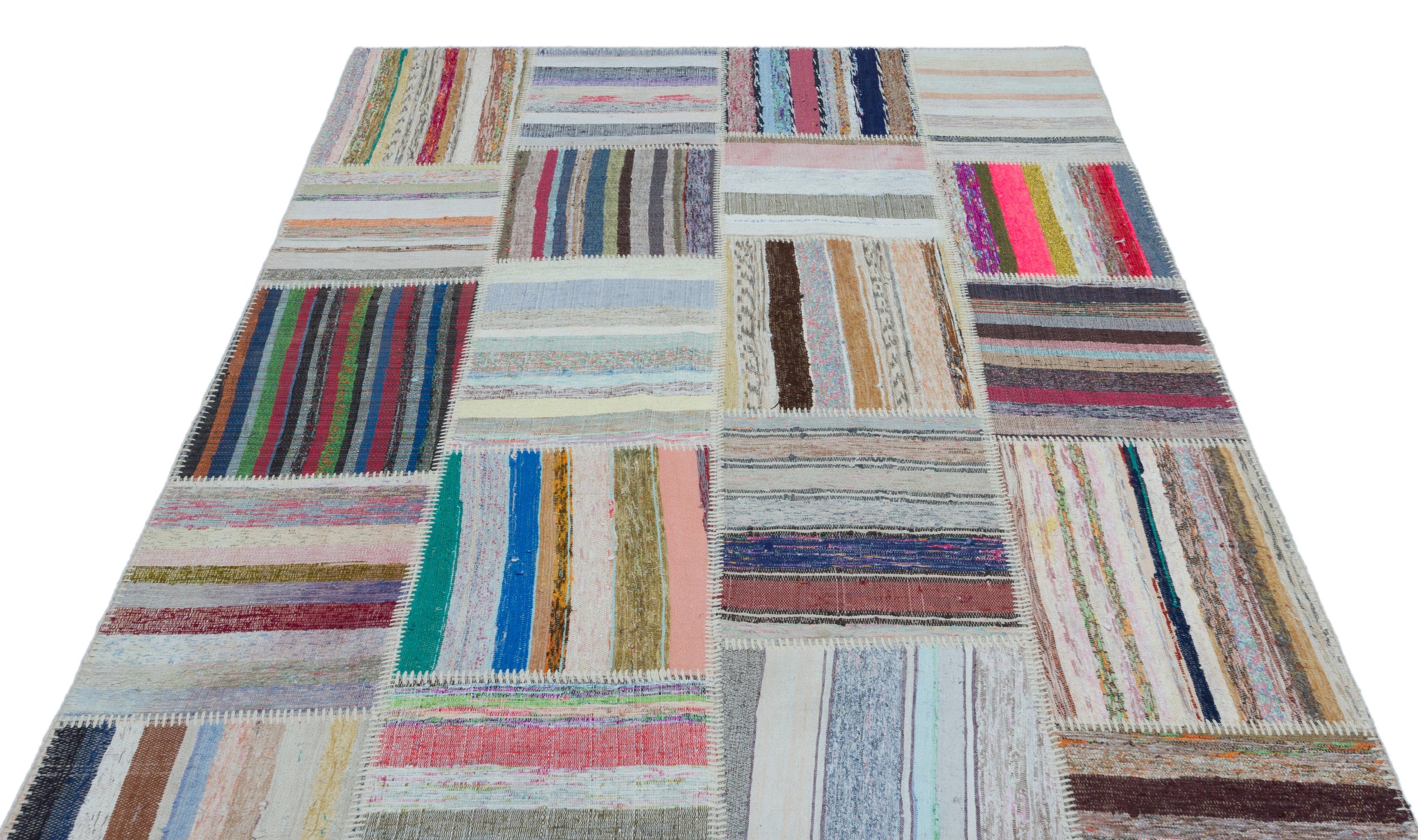 Striped Over Dyed Kilim Patchwork Unique Rug 5'3'' x 7'5'' ft 160 x 226 cm