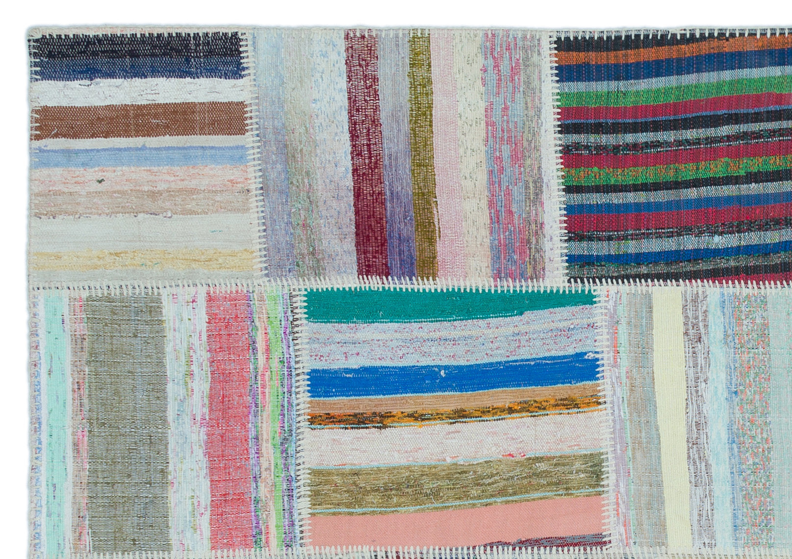 Striped Over Dyed Kilim Patchwork Unique Rug 5'3'' x 7'5'' ft 160 x 226 cm
