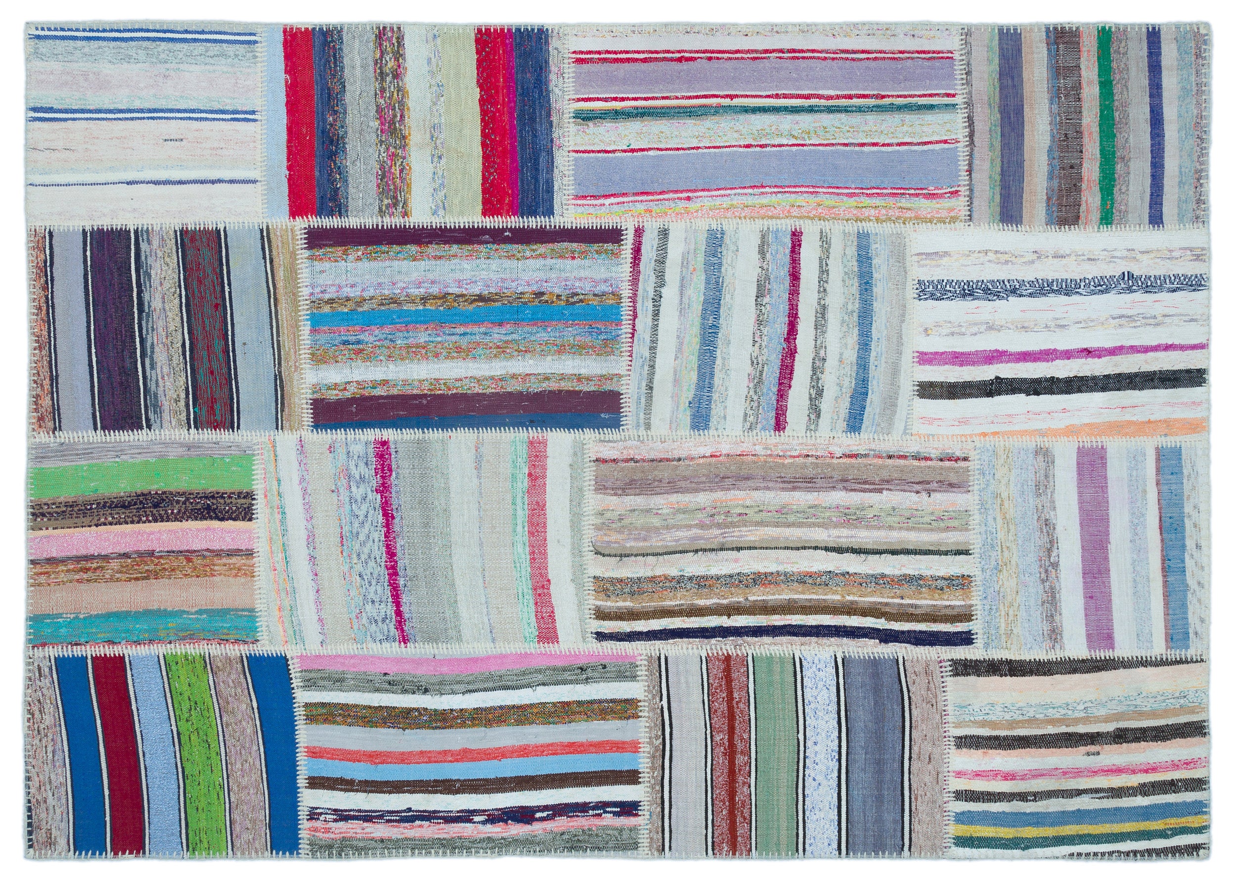 Striped Over Dyed Kilim Patchwork Unique Rug 5'3'' x 7'5'' ft 160 x 226 cm