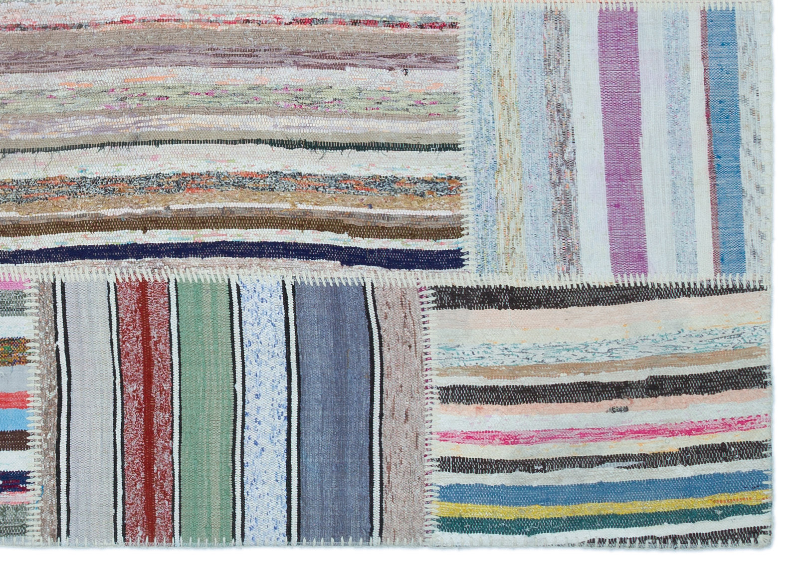 Striped Over Dyed Kilim Patchwork Unique Rug 5'3'' x 7'5'' ft 160 x 226 cm