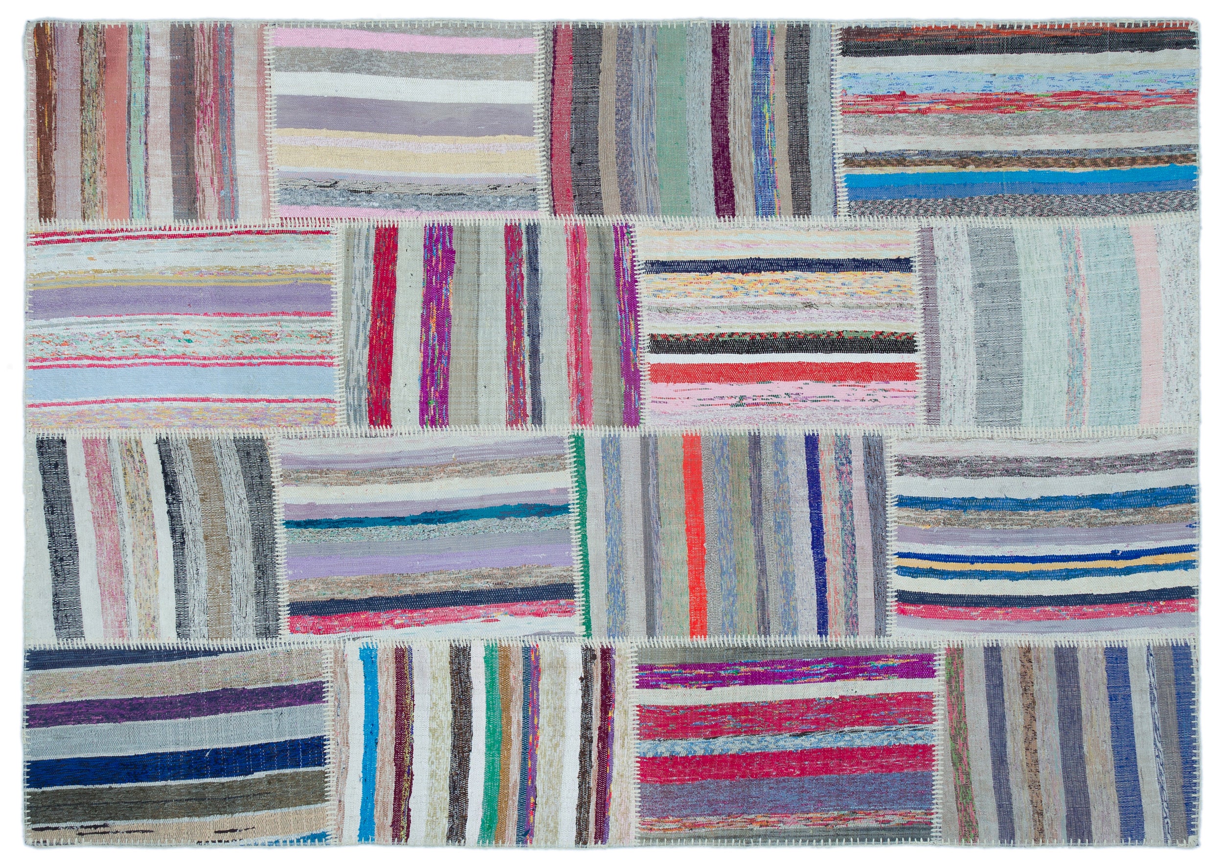Striped Over Dyed Kilim Patchwork Unique Rug 5'3'' x 7'7'' ft 160 x 230 cm