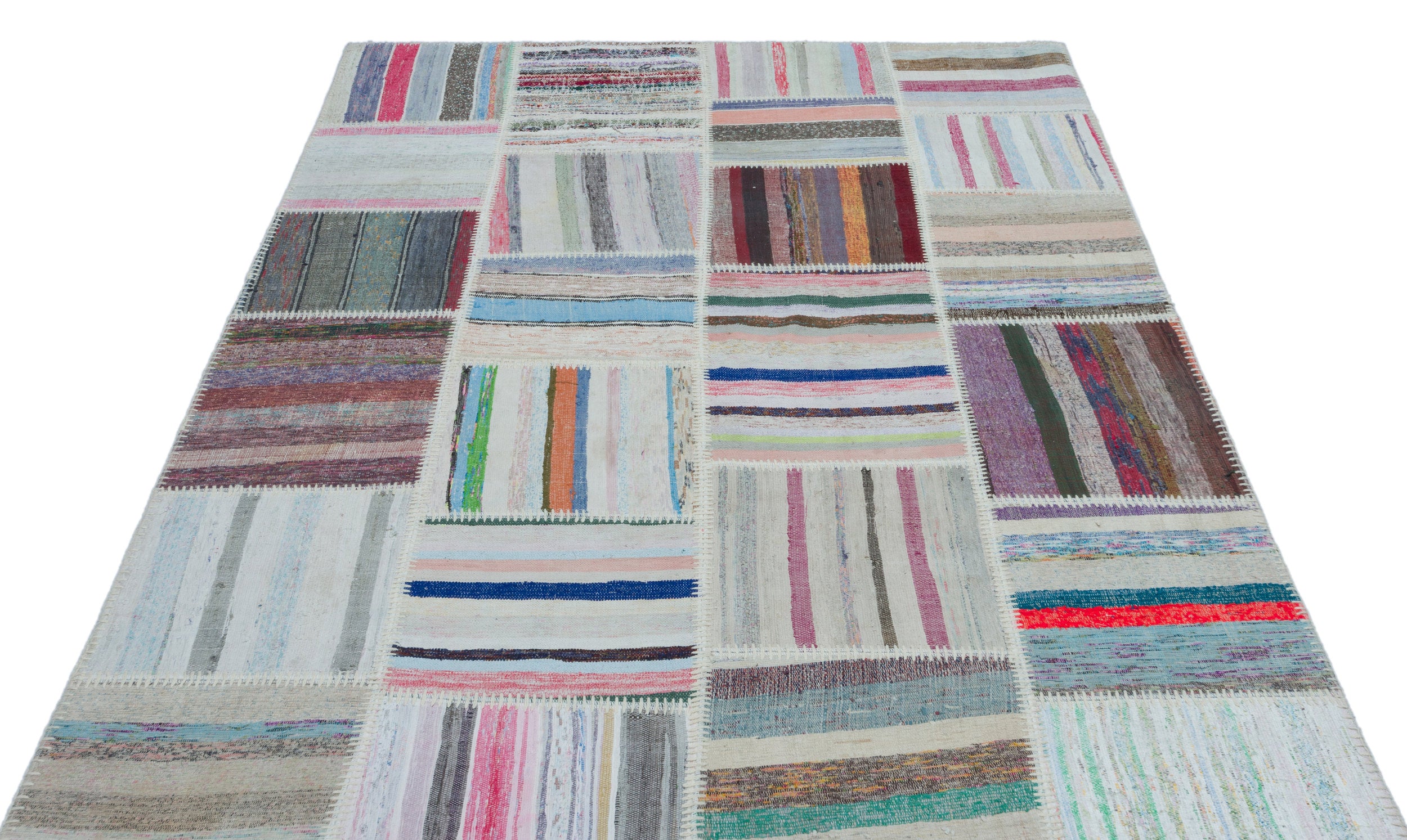 Striped Over Dyed Kilim Patchwork Unique Rug 5'3'' x 7'7'' ft 160 x 230 cm