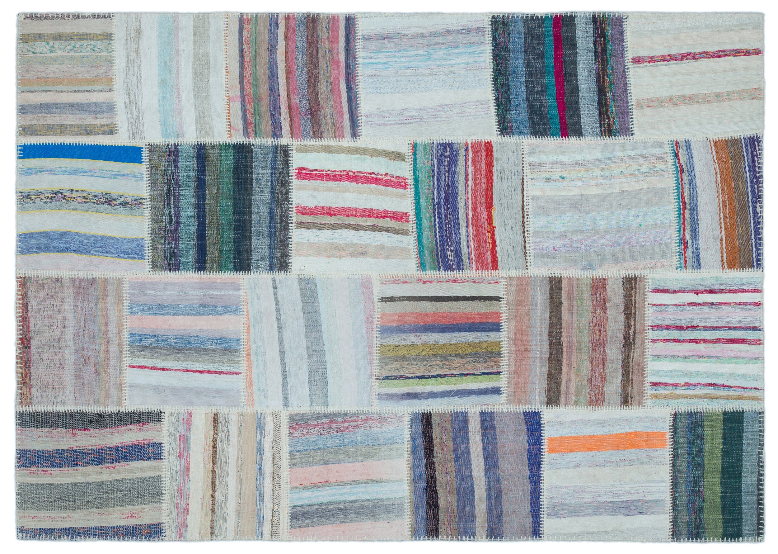 Striped Over Dyed Kilim Patchwork Unique Rug 5'3'' x 7'5'' ft 160 x 225 cm