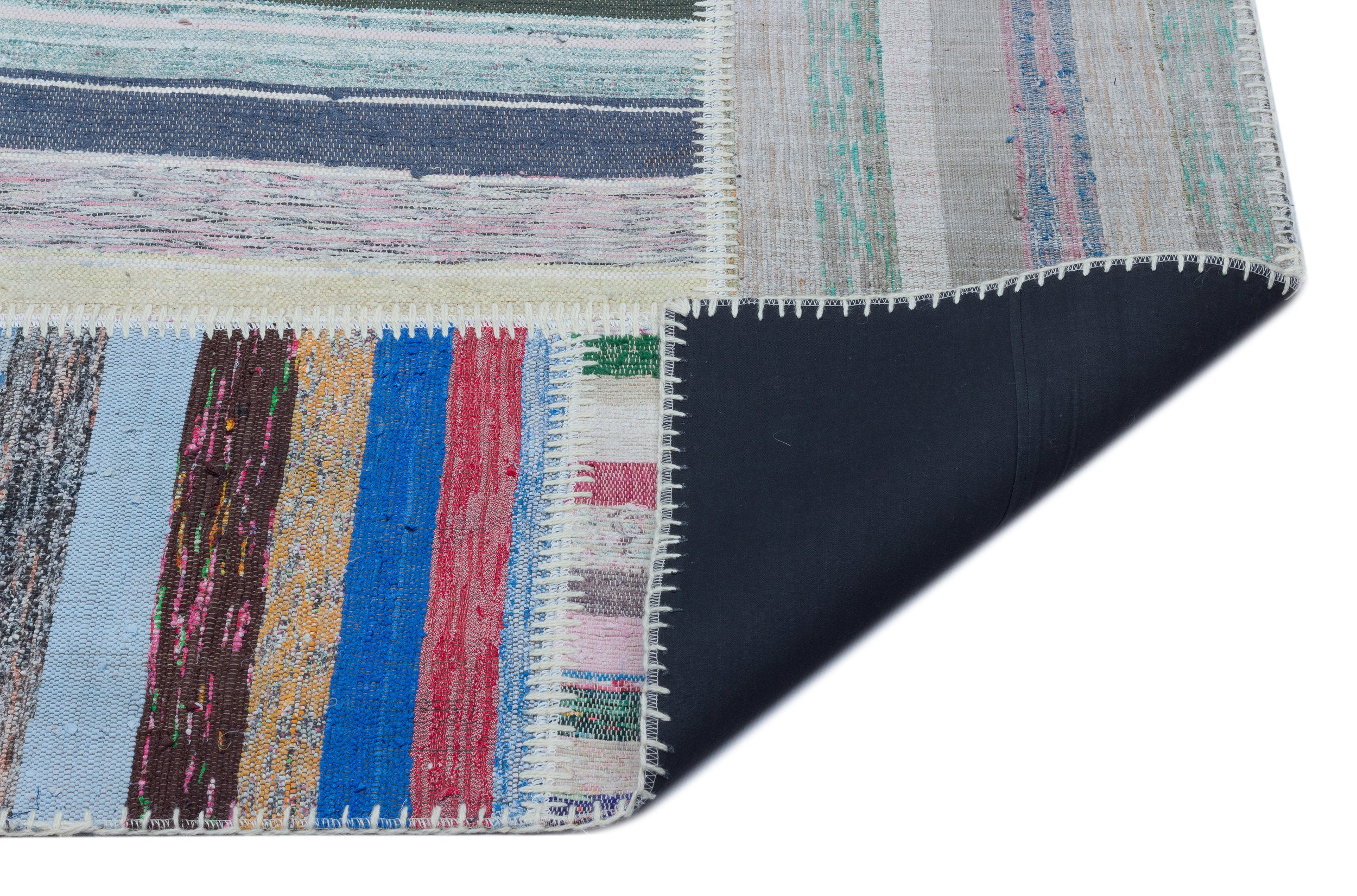 Striped Over Dyed Kilim Patchwork Unique Rug 5'3'' x 7'5'' ft 160 x 227 cm