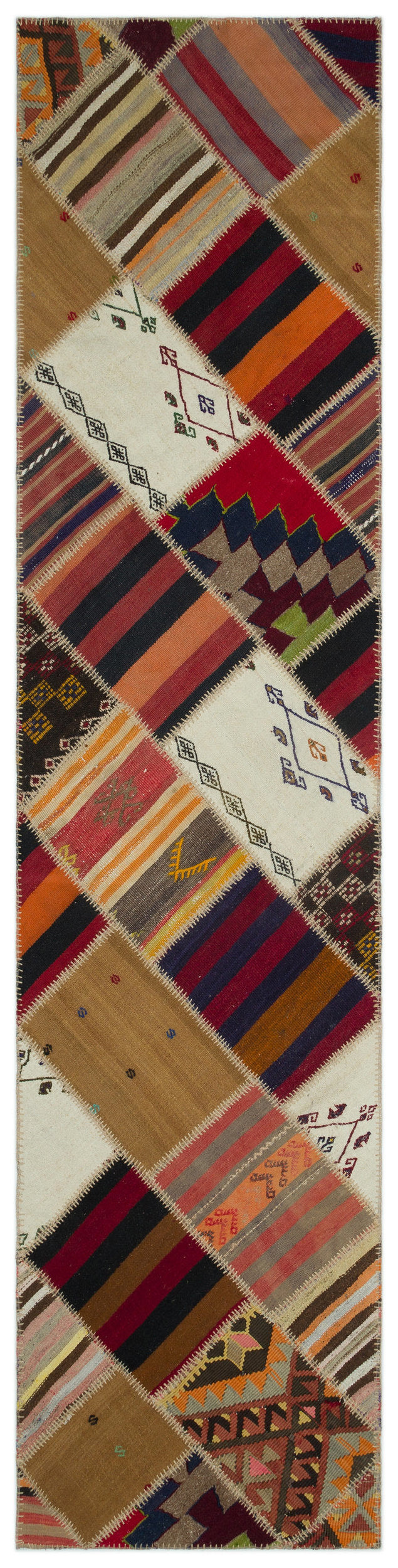 Striped Over Dyed Kilim Patchwork Unique Rug 2'6'' x 10'5'' ft 76 x 318 cm