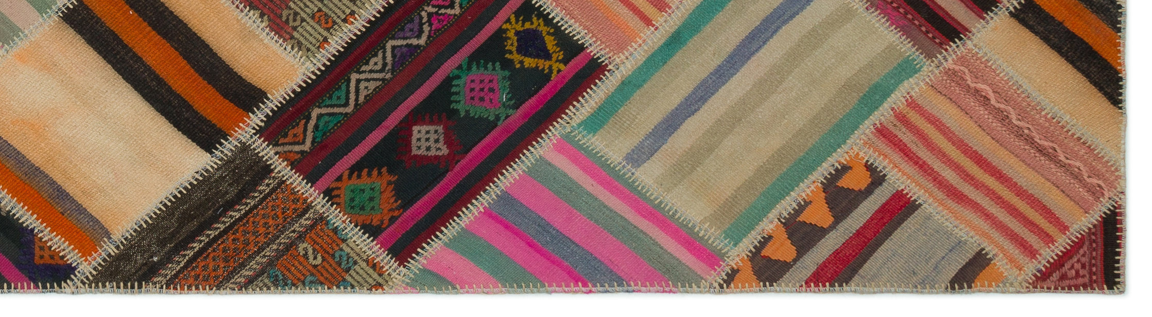 Striped Over Dyed Kilim Patchwork Unique Rug 2'9'' x 10'4'' ft 85 x 316 cm