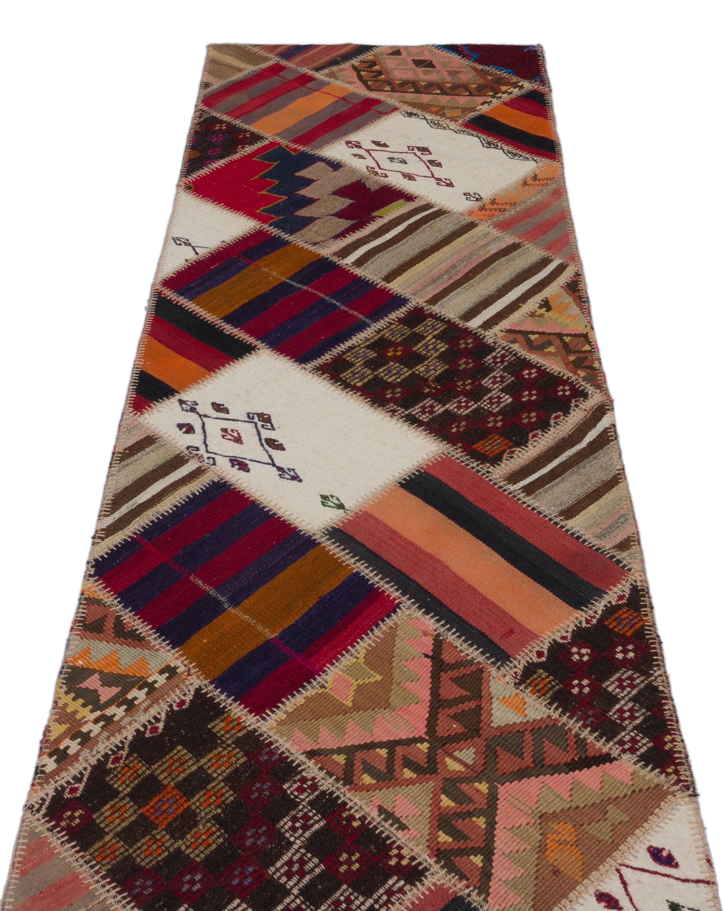 Striped Over Dyed Kilim Patchwork Unique Rug 2'8'' x 9'11'' ft 81 x 301 cm