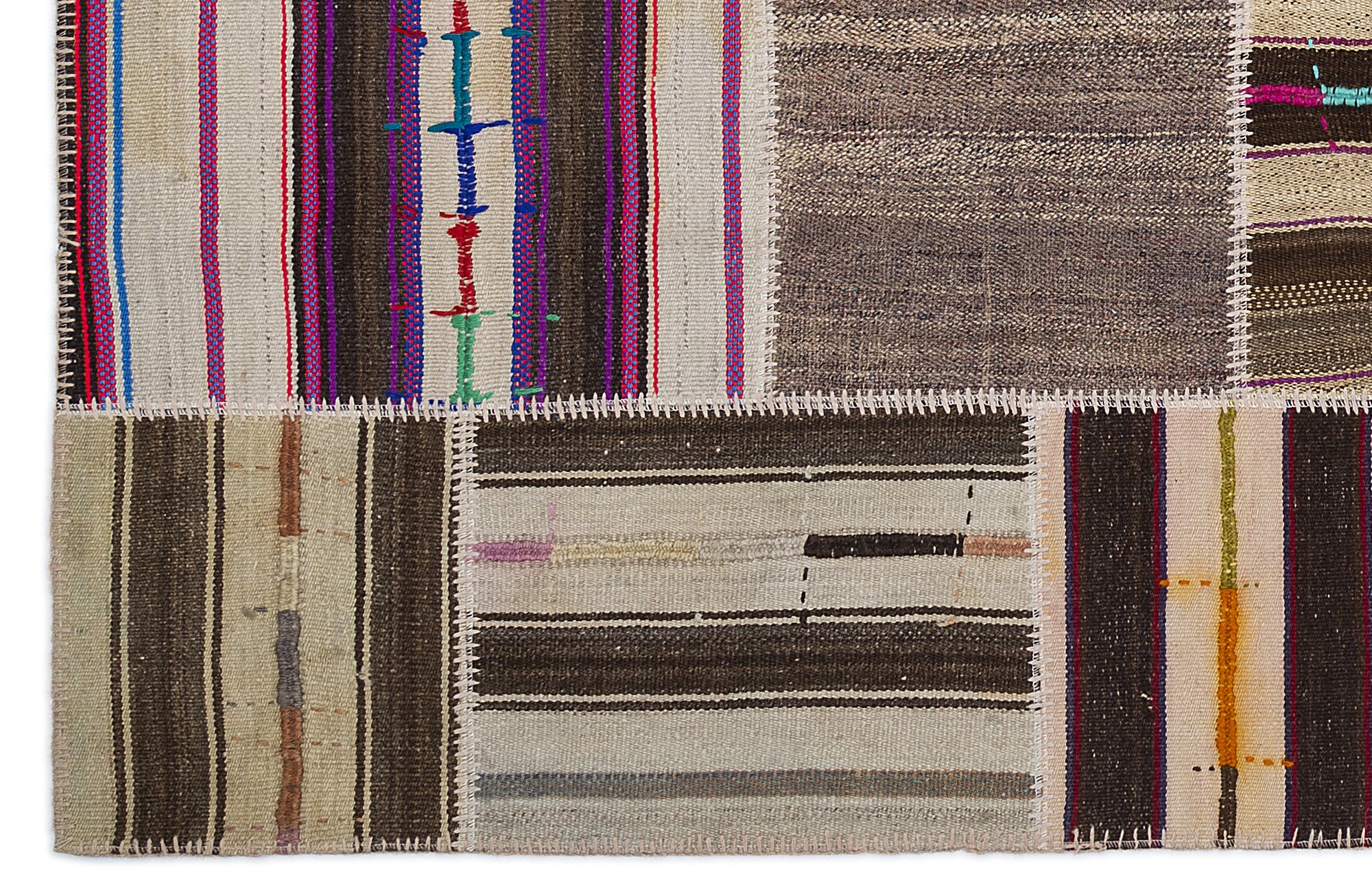 Striped Over Dyed Kilim Patchwork Unique Rug 5'3'' x 7'7'' ft 160 x 230 cm