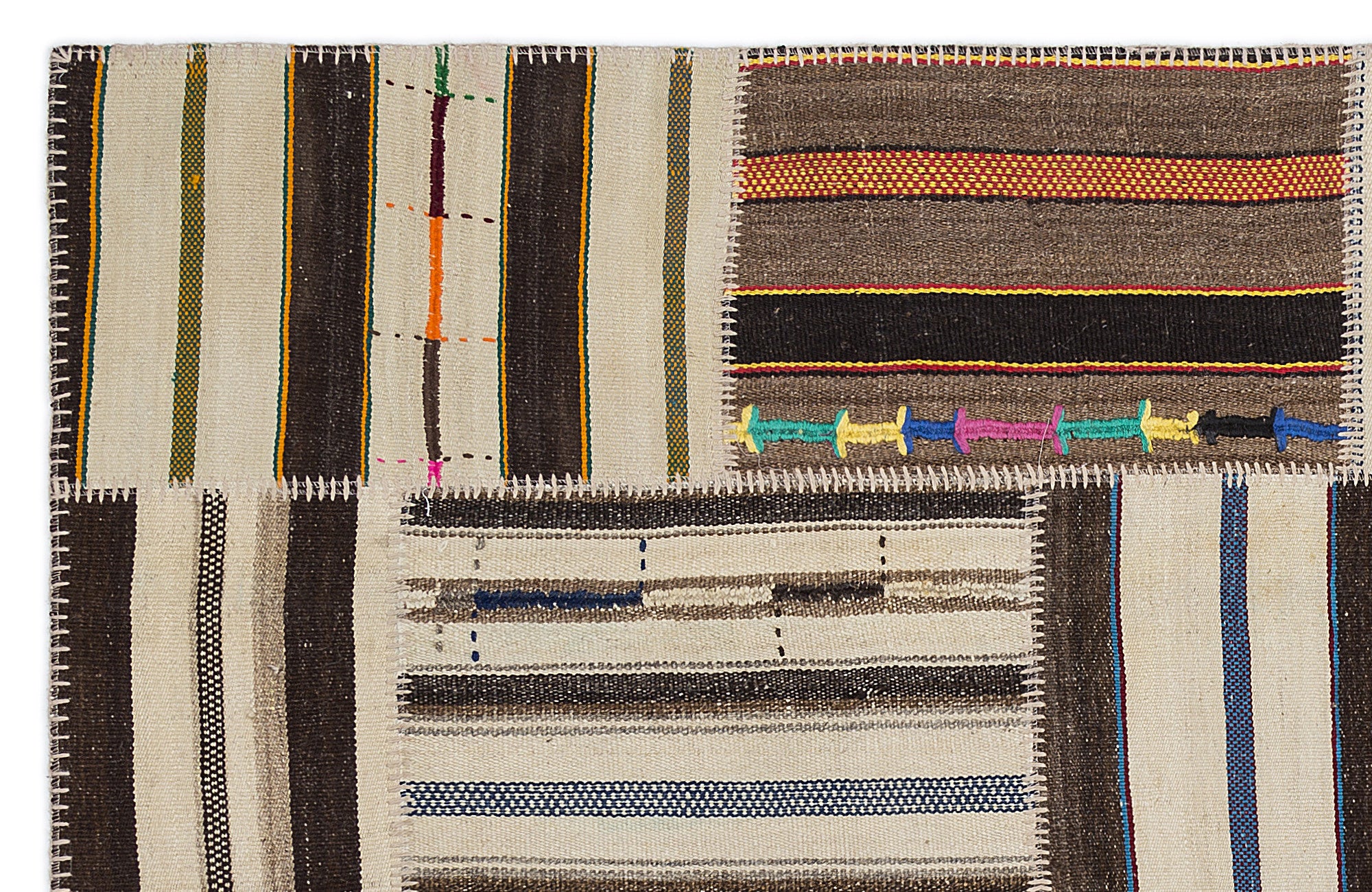 Striped Over Dyed Kilim Patchwork Unique Rug 5'3'' x 7'7'' ft 160 x 230 cm