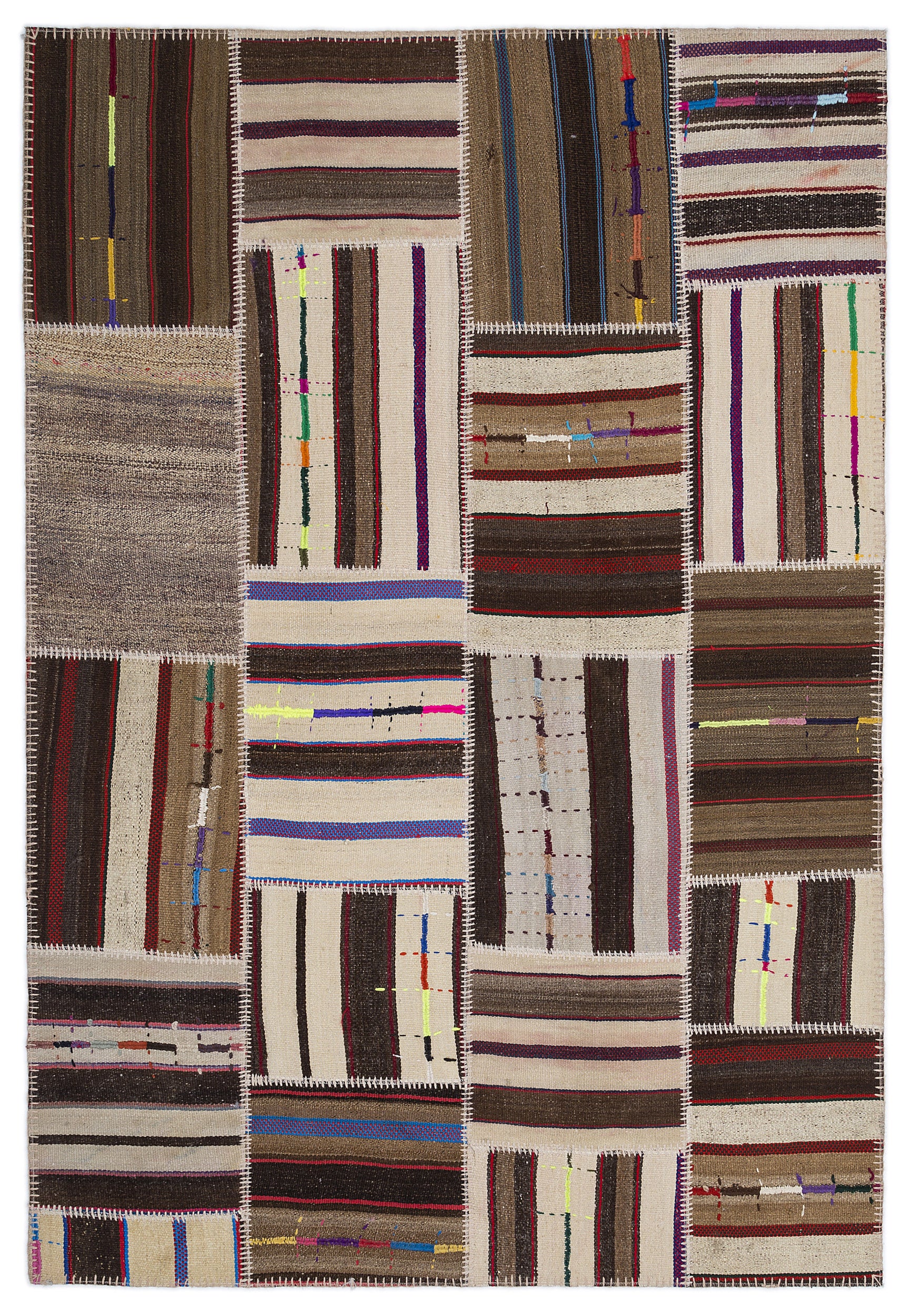Striped Over Dyed Kilim Patchwork Unique Rug 5'3'' x 7'7'' ft 160 x 230 cm