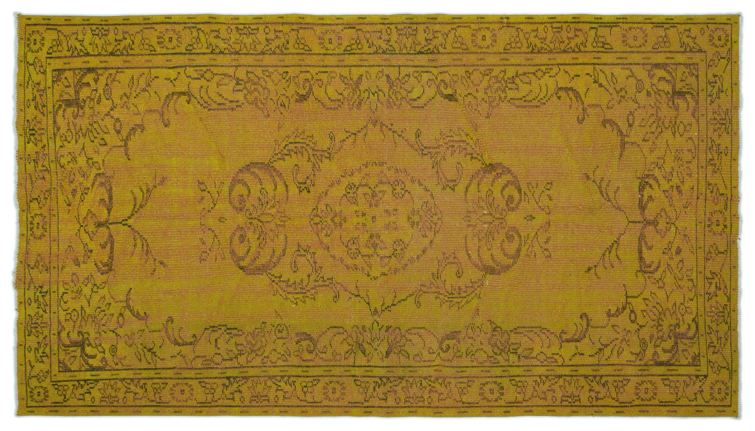 Yellow Over Dyed Vintage Rug 4'11'' x 8'12'' ft 151 x 274 cm