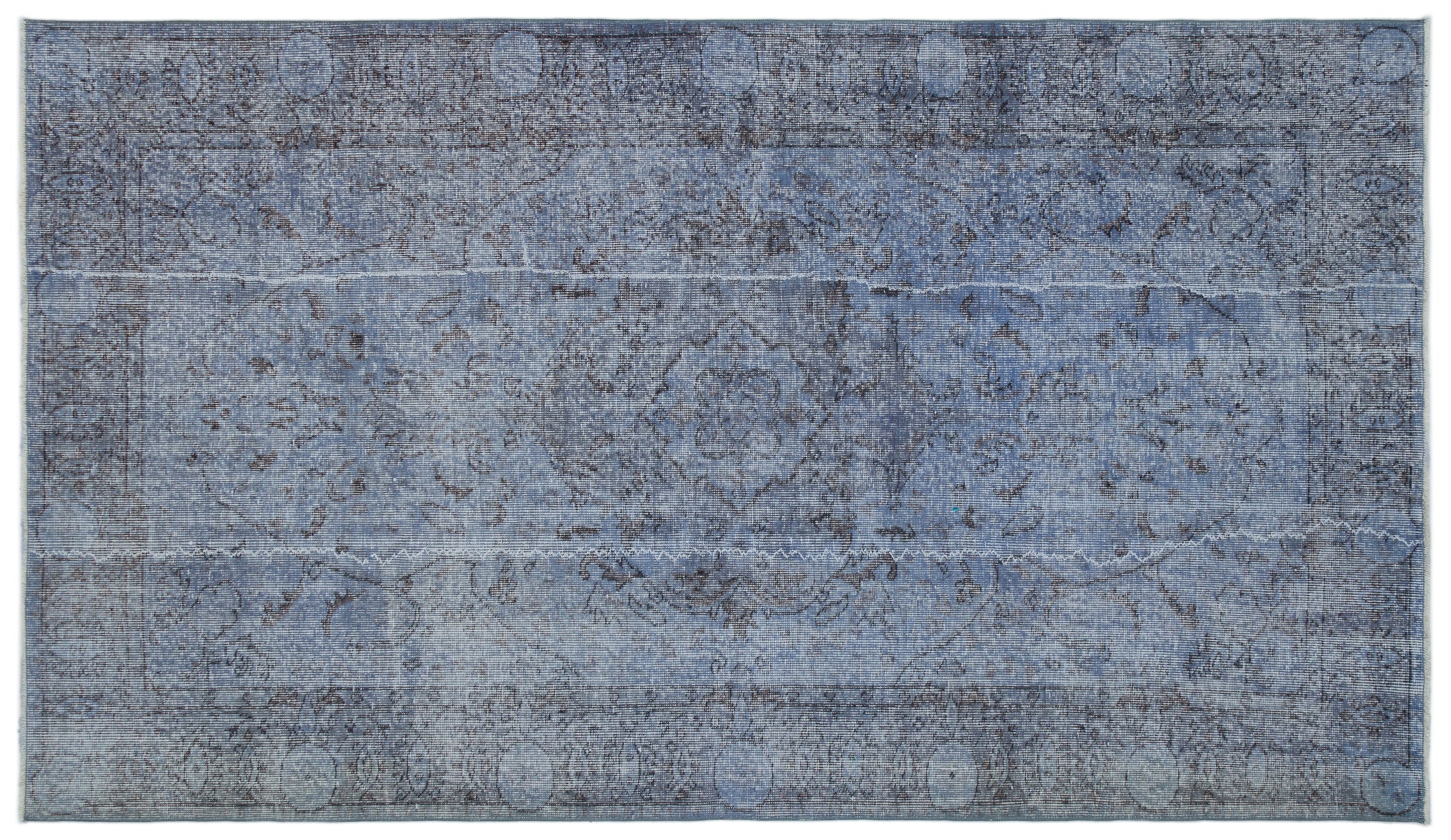Blue Over Dyed Vintage Rug 5'2'' x 9'1'' ft 158 x 277 cm
