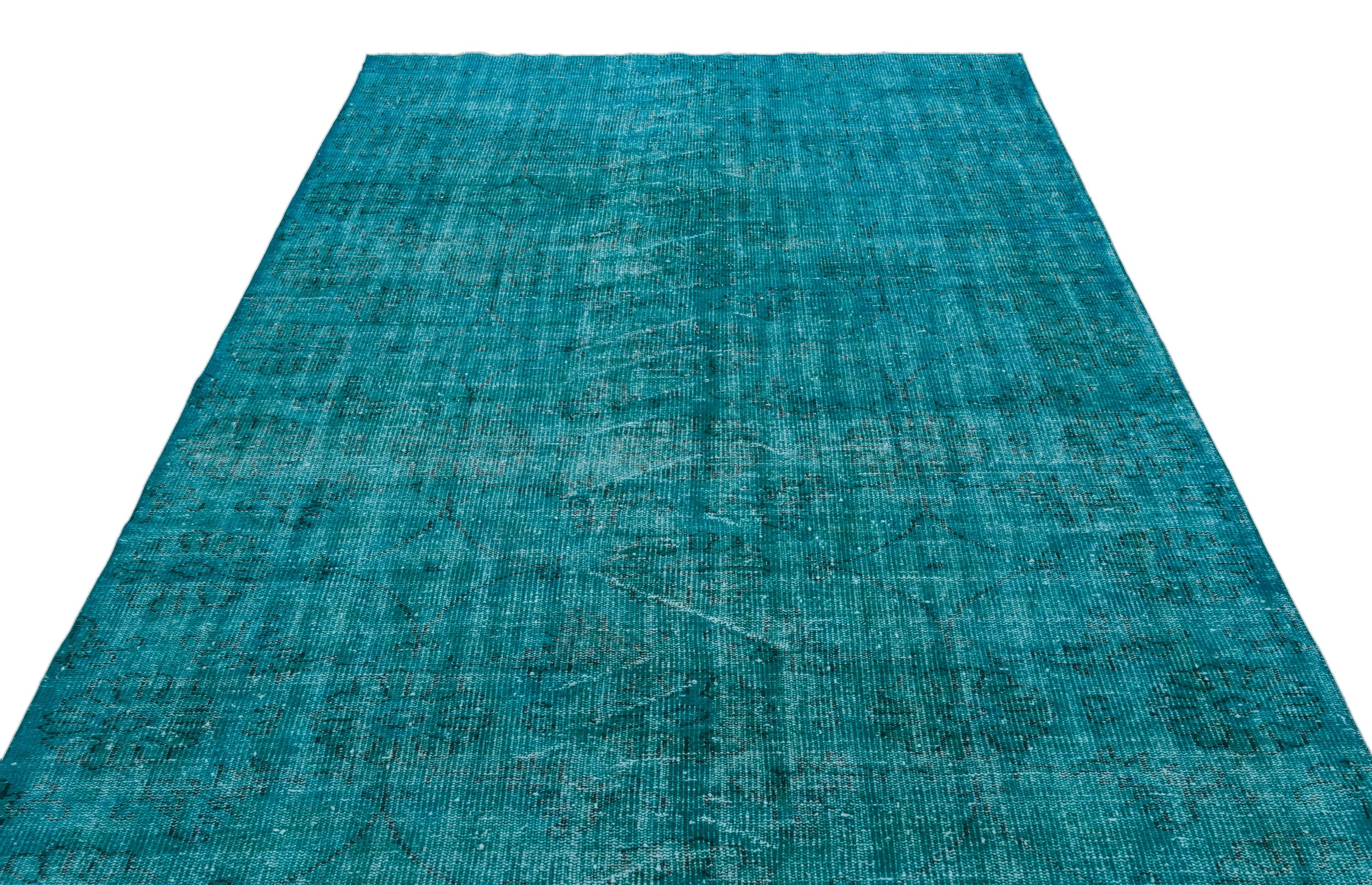 Turquoise Over Dyed Vintage Rug 6'2'' x 9'10'' ft 189 x 300 cm