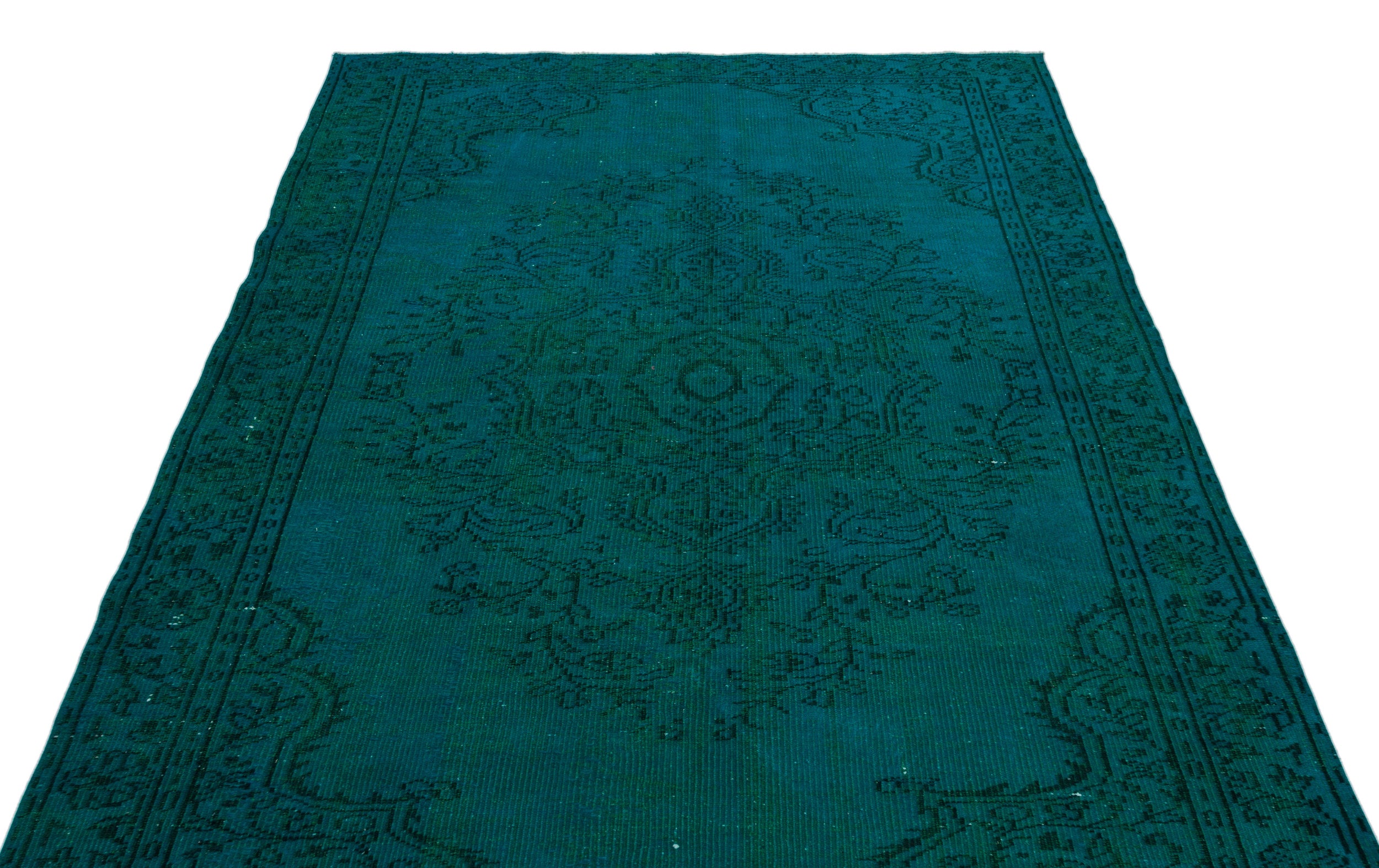 Turquoise Over Dyed Vintage Rug 5'5'' x 8'6'' ft 164 x 259 cm