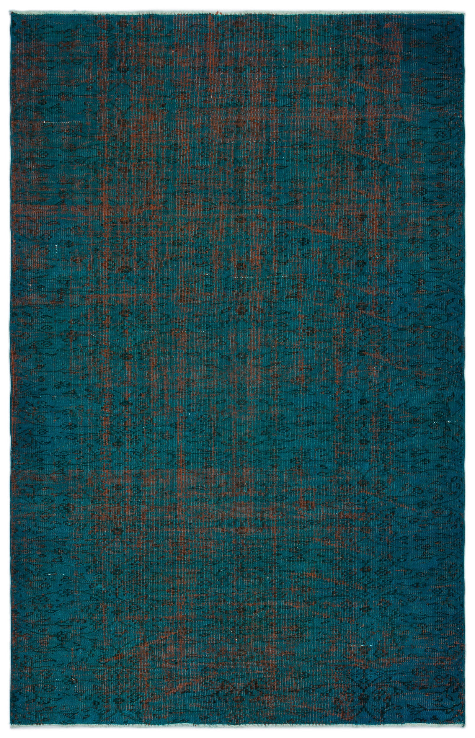 Turquoise Over Dyed Vintage Rug 5'2'' x 7'11'' ft 158 x 241 cm