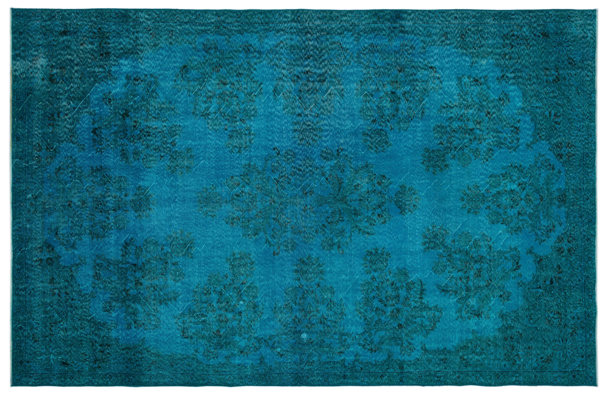 Turquoise Over Dyed Vintage Rug 7'2'' x 10'11'' ft 218 x 333 cm