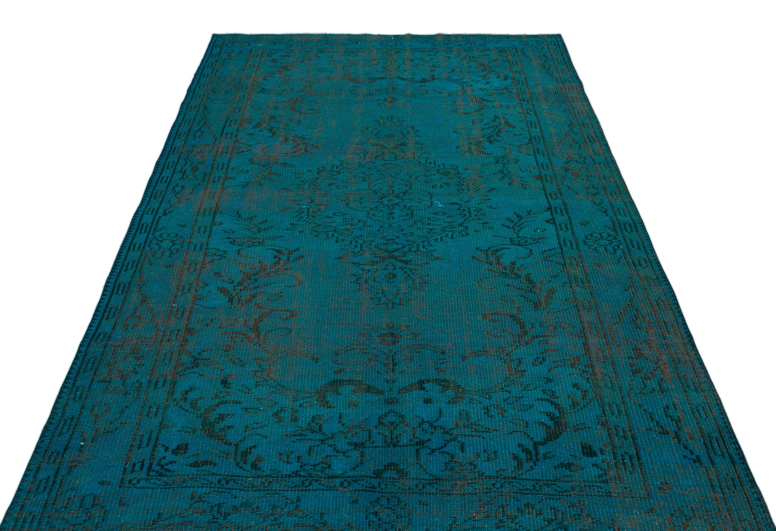 Turquoise Over Dyed Vintage Rug 5'2'' x 8'4'' ft 157 x 253 cm