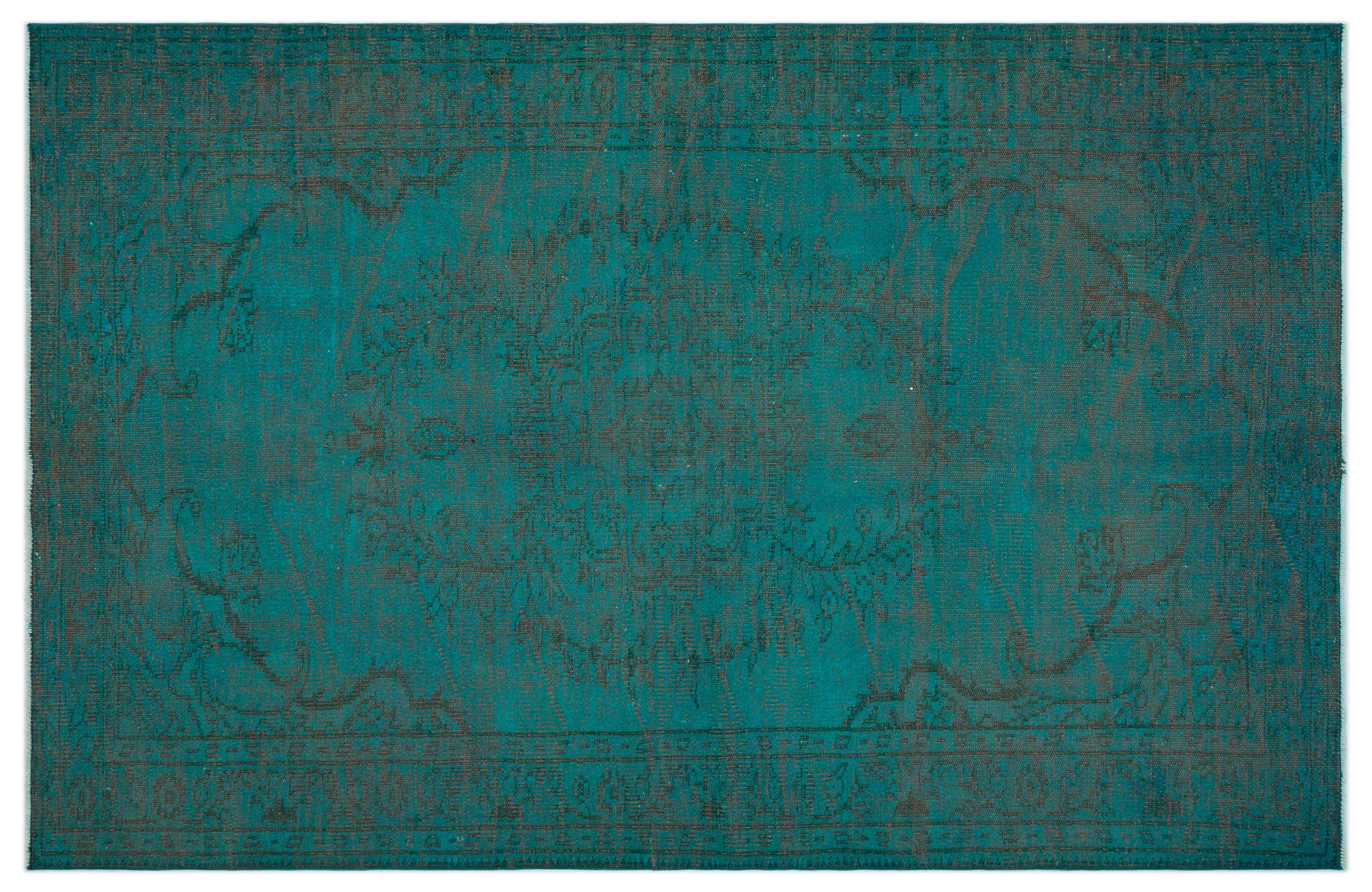 Turquoise Over Dyed Vintage Rug 5'4'' x 8'6'' ft 163 x 260 cm