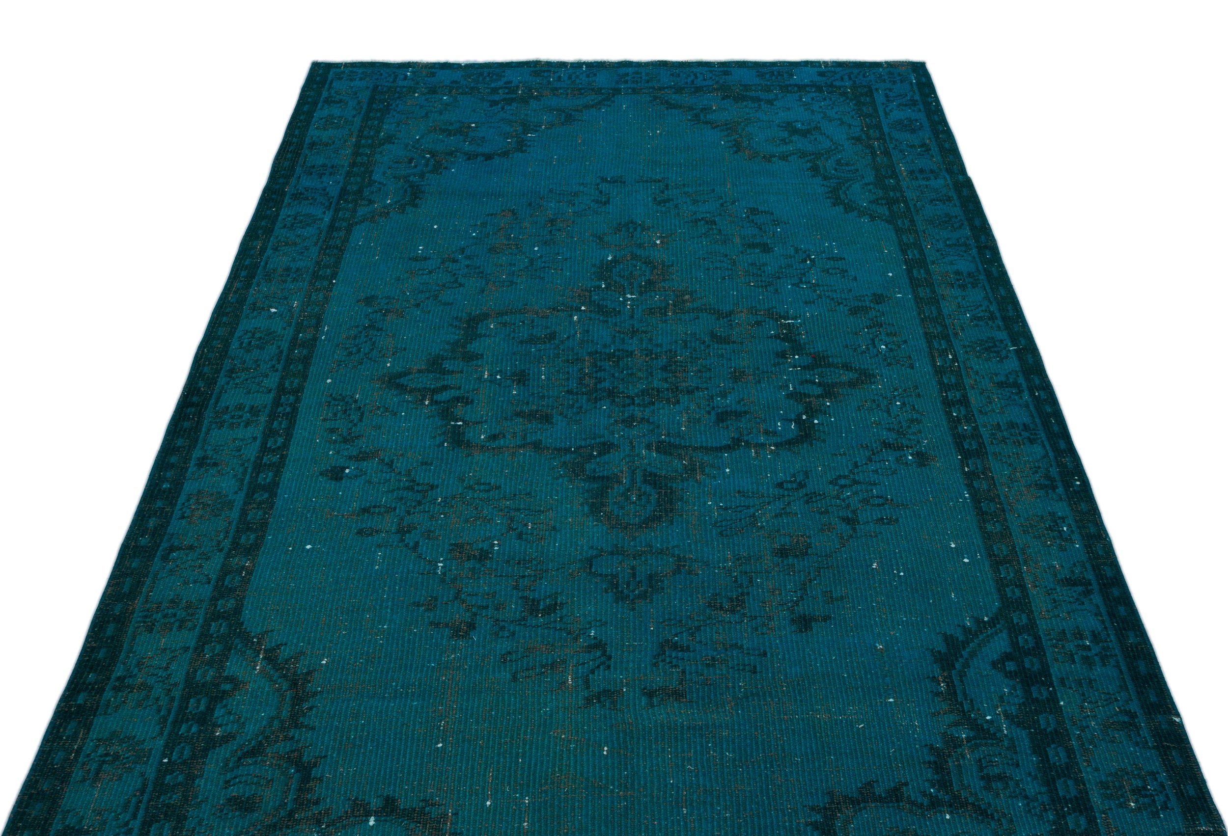 Turquoise Over Dyed Vintage Rug 4'11'' x 8'11'' ft 150 x 272 cm