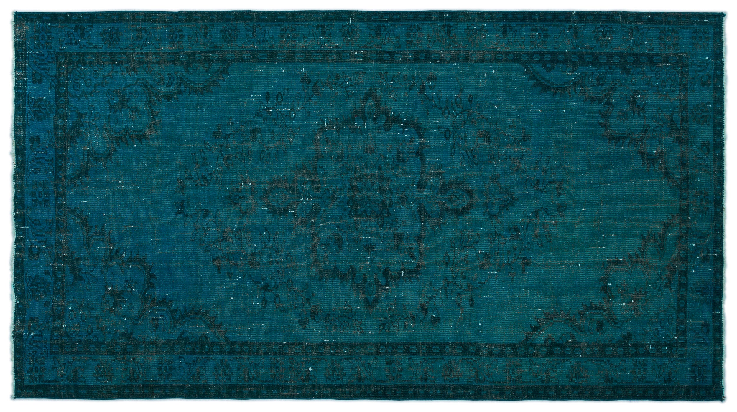 Turquoise Over Dyed Vintage Rug 4'11'' x 8'11'' ft 150 x 272 cm