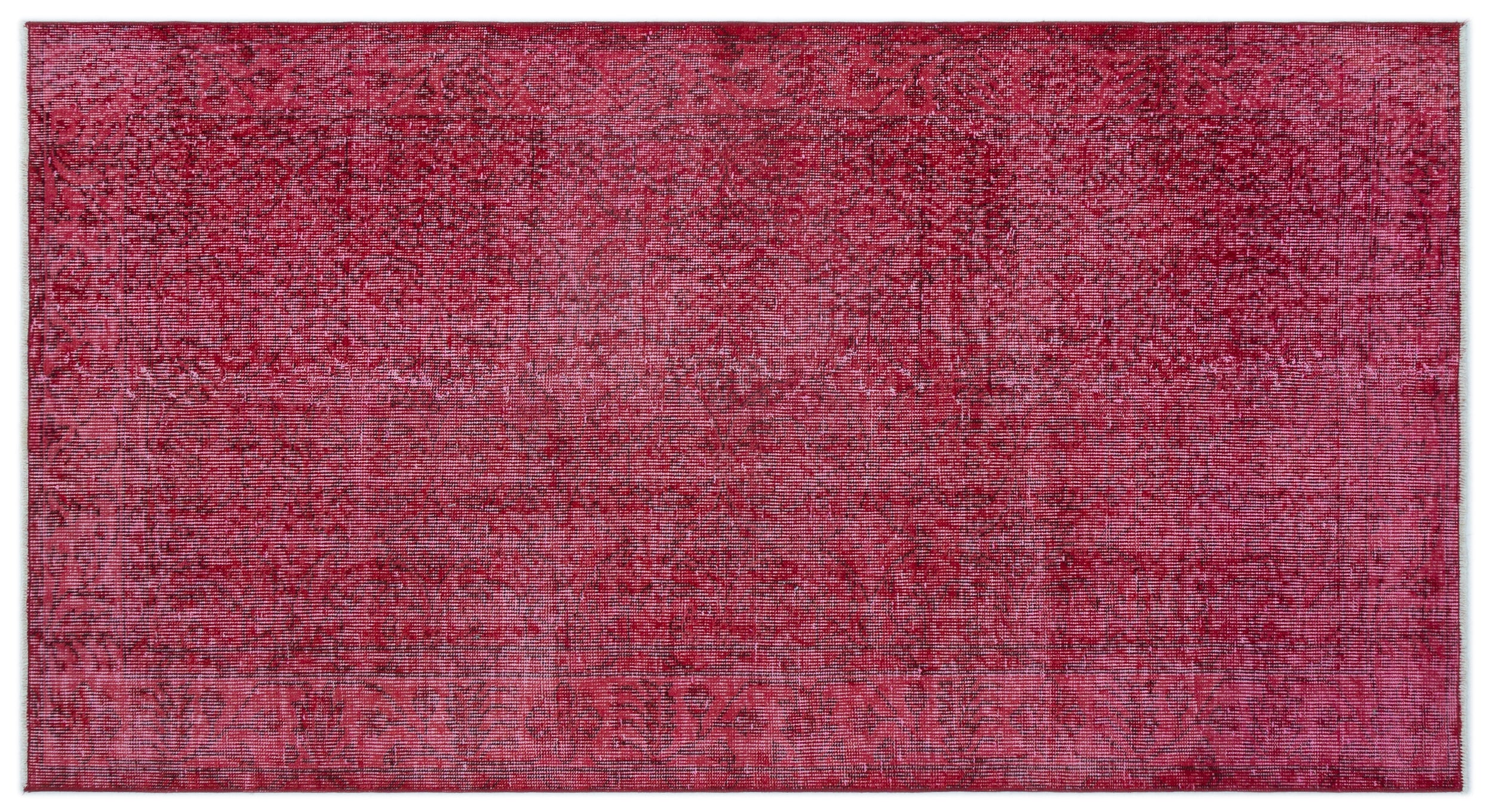 Red Over Dyed Vintage Rug 3'7'' x 6'8'' ft 109 x 204 cm