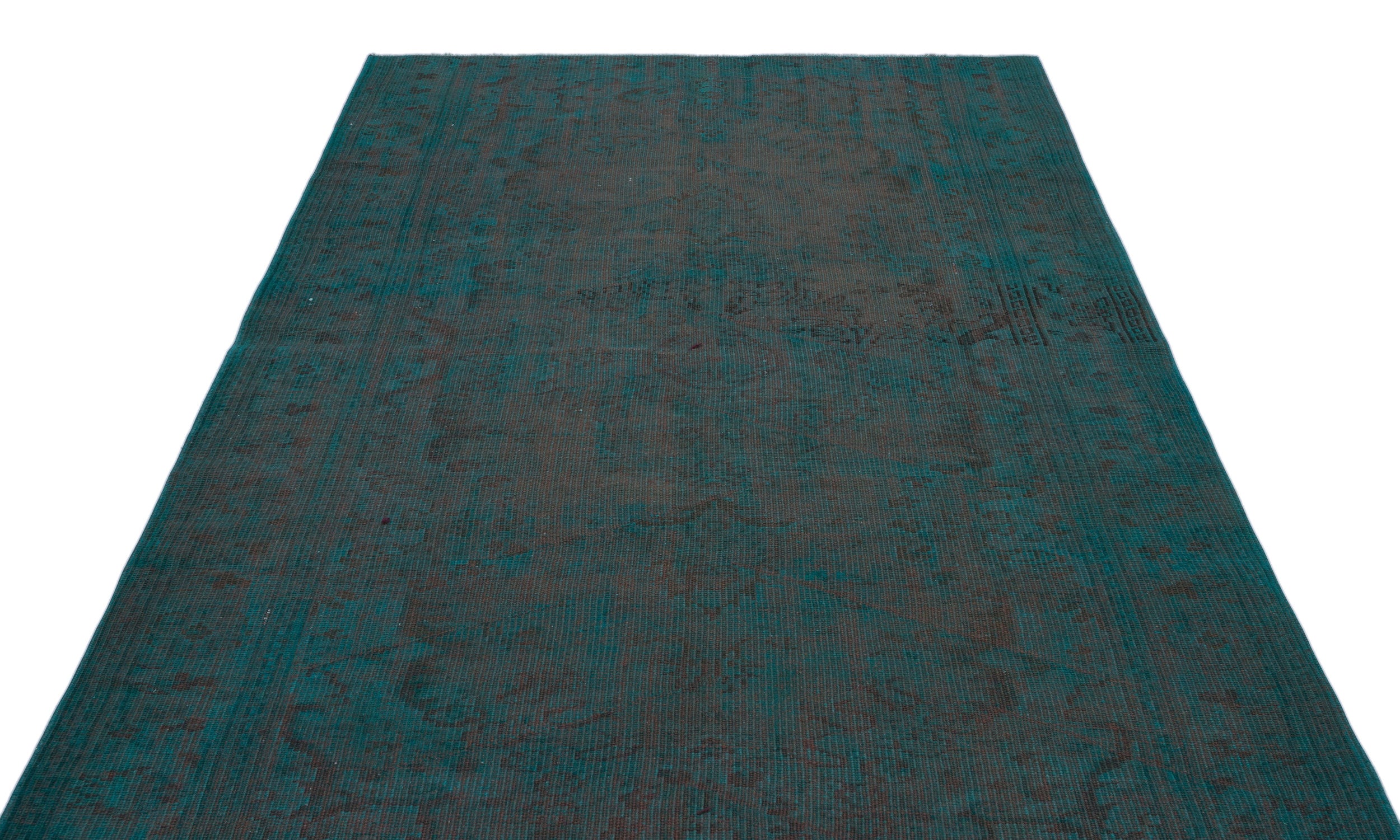 Turquoise Over Dyed Vintage Rug 5'6'' x 8'8'' ft 167 x 263 cm
