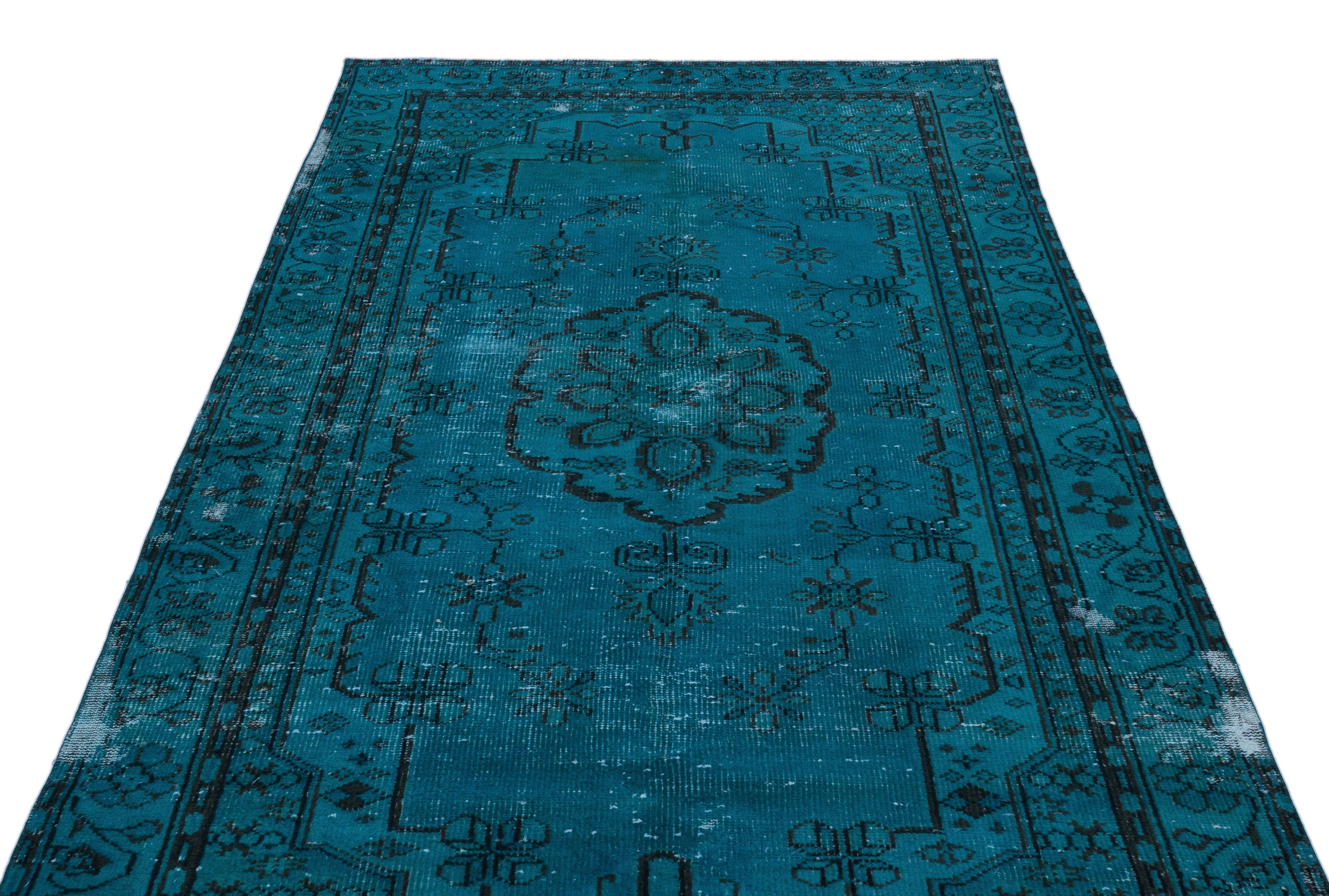 Turquoise Over Dyed Vintage Rug 4'12'' x 9'3'' ft 152 x 283 cm