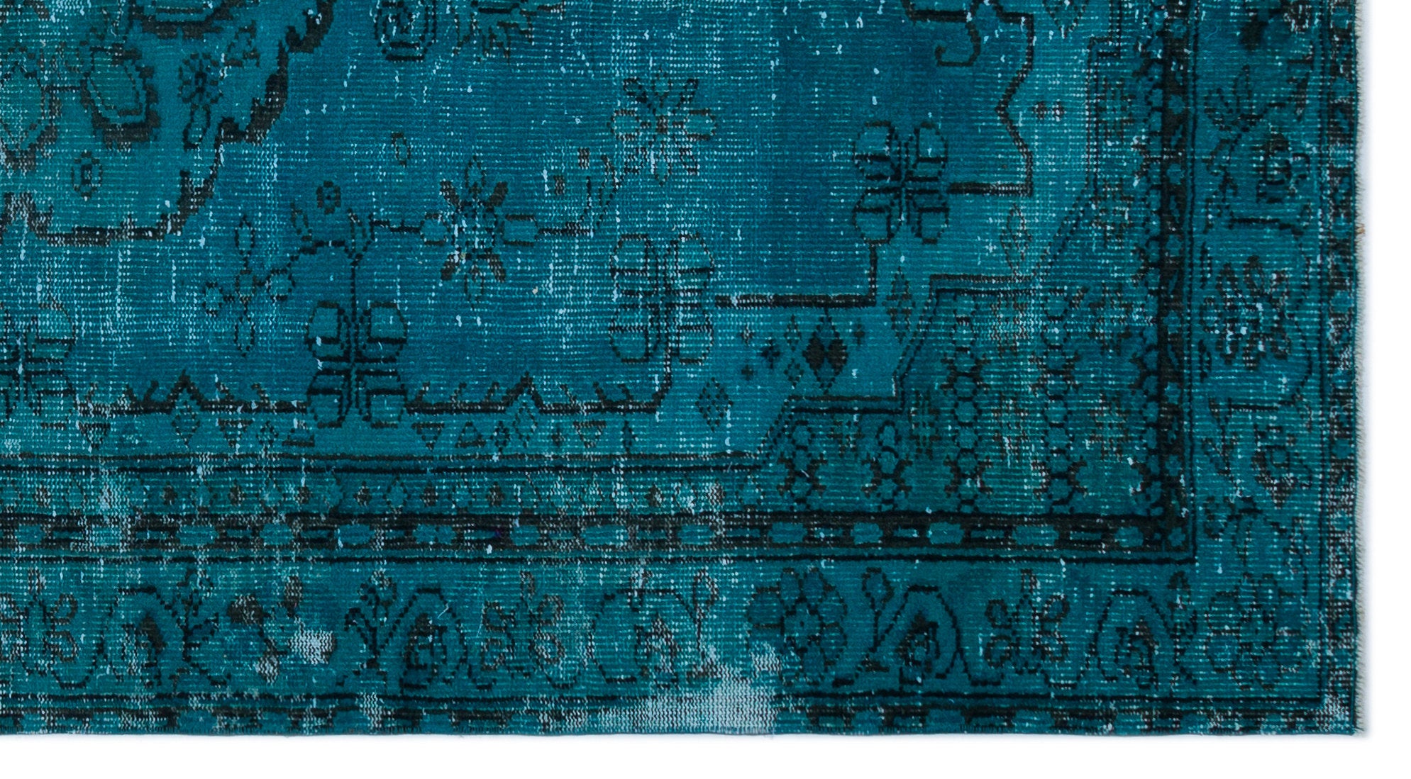 Turquoise Over Dyed Vintage Rug 4'12'' x 9'3'' ft 152 x 283 cm