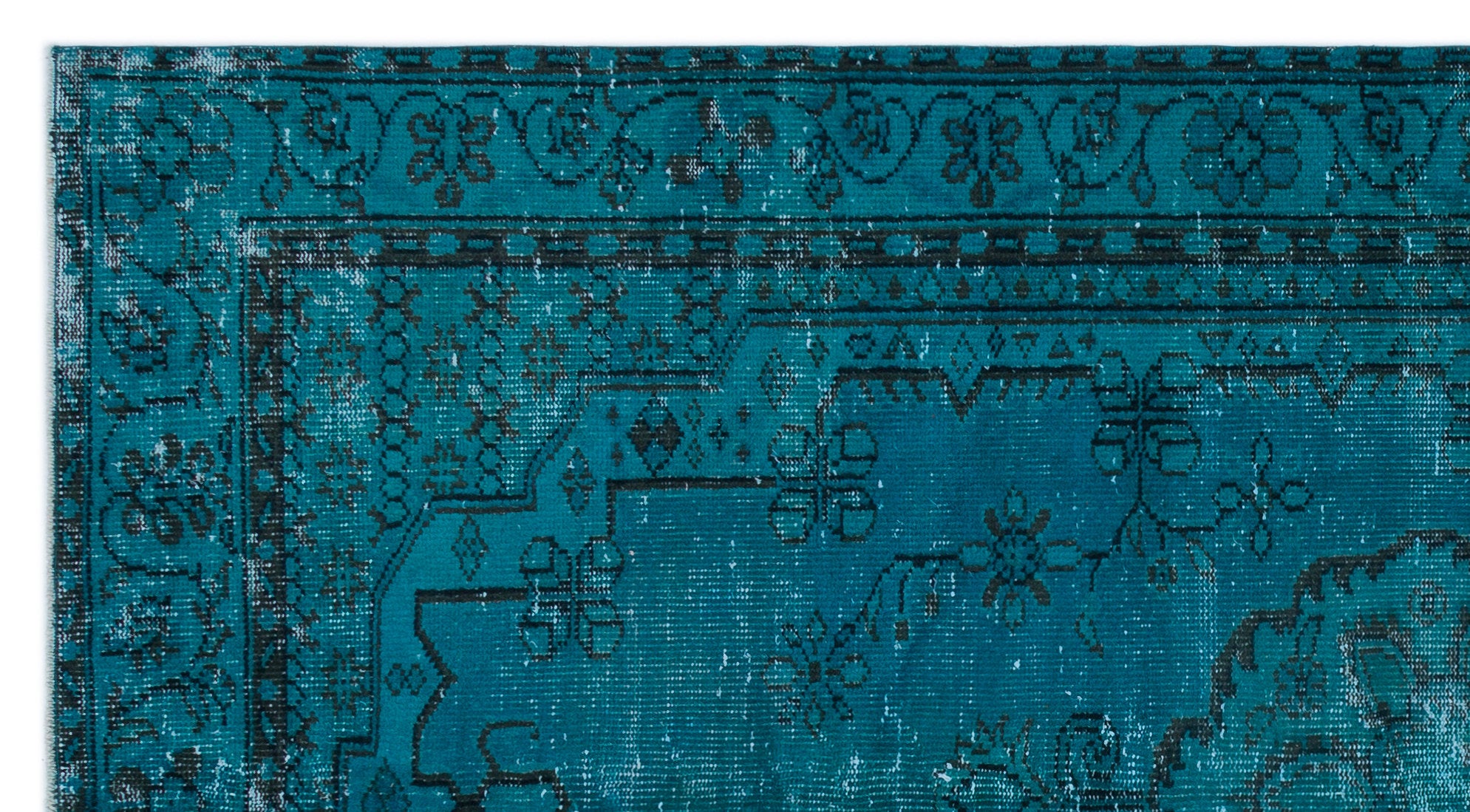 Turquoise Over Dyed Vintage Rug 4'12'' x 9'3'' ft 152 x 283 cm