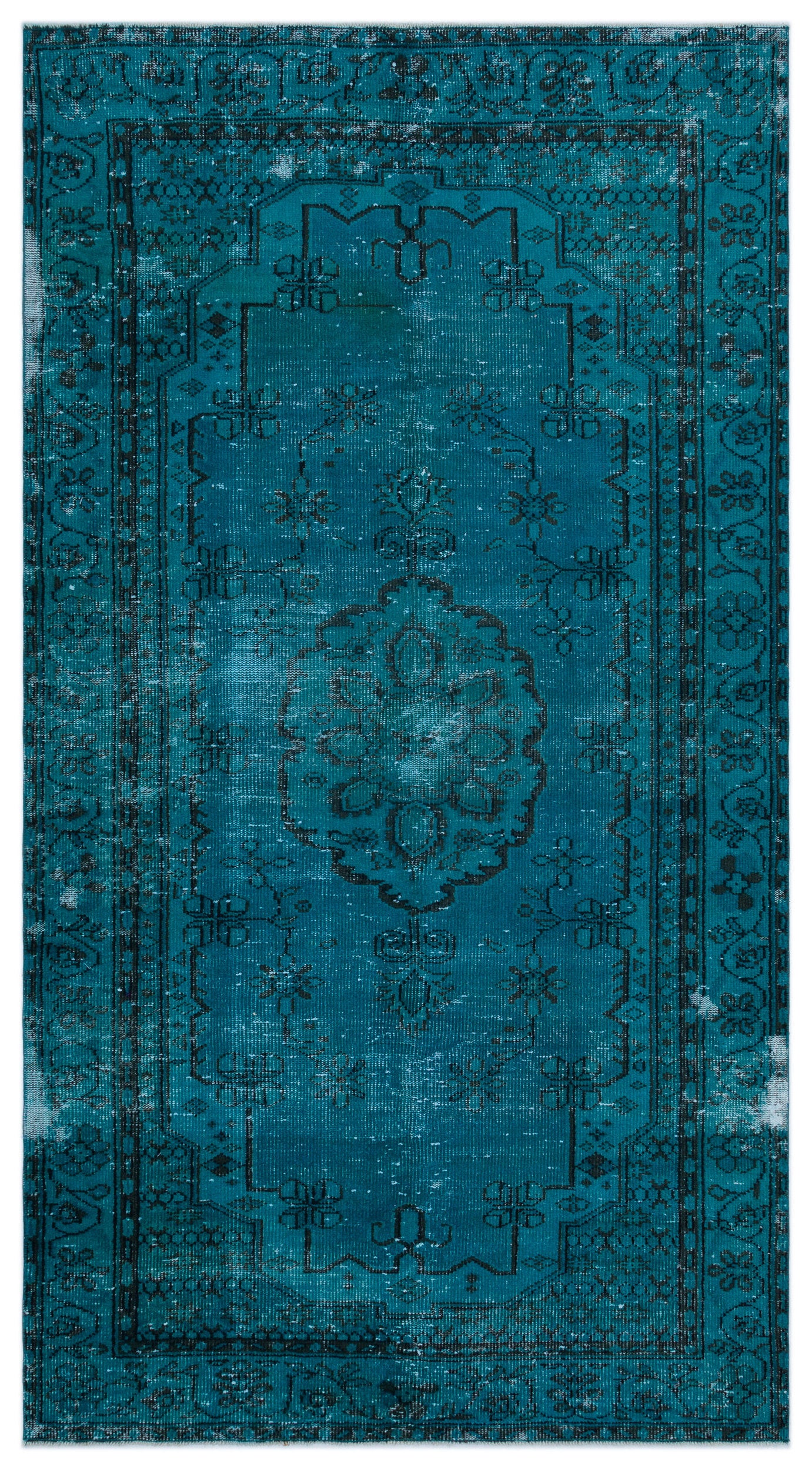 Turquoise Over Dyed Vintage Rug 4'12'' x 9'3'' ft 152 x 283 cm