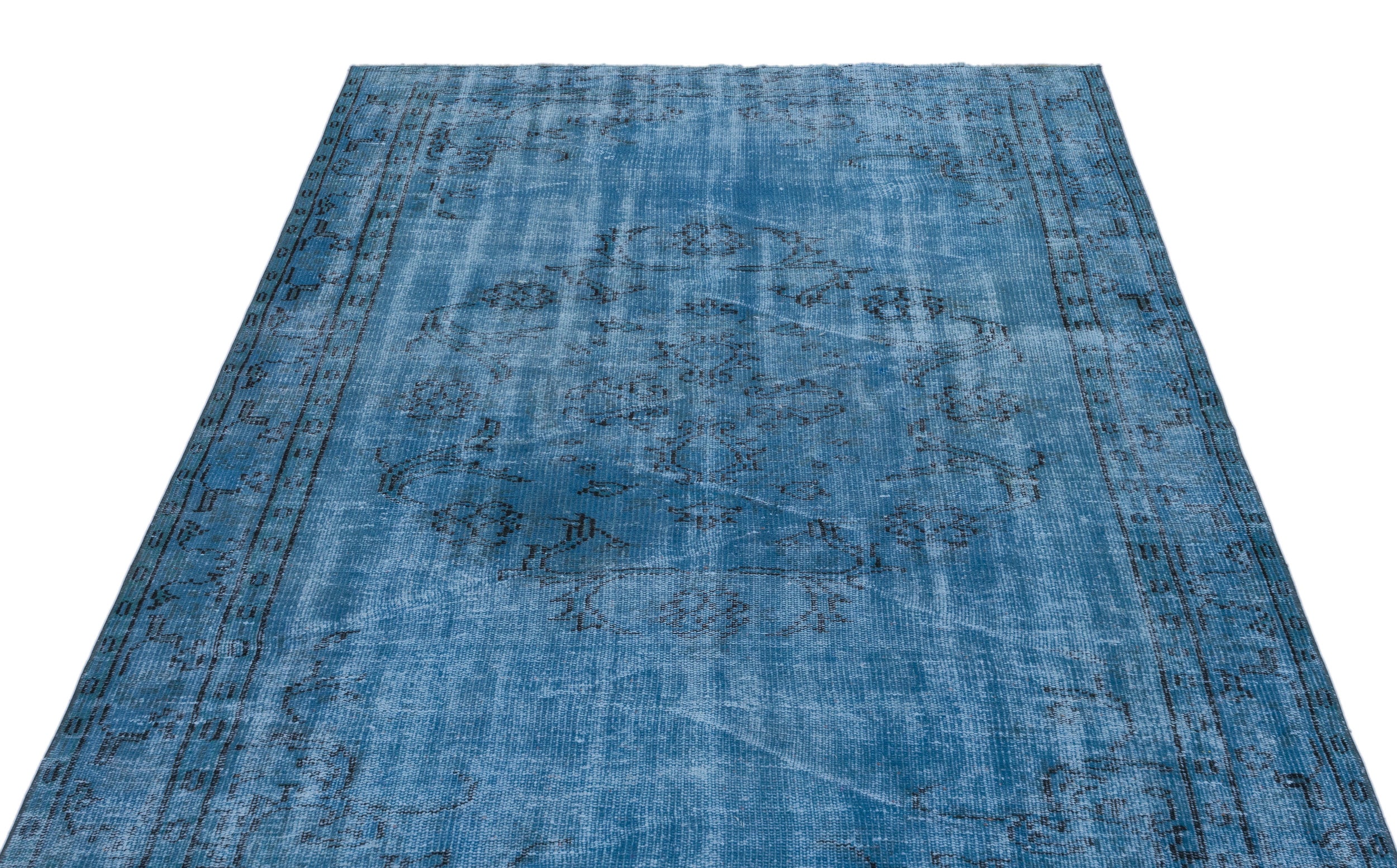Turquoise Over Dyed Vintage Rug 4'10'' x 7'9'' ft 147 x 235 cm